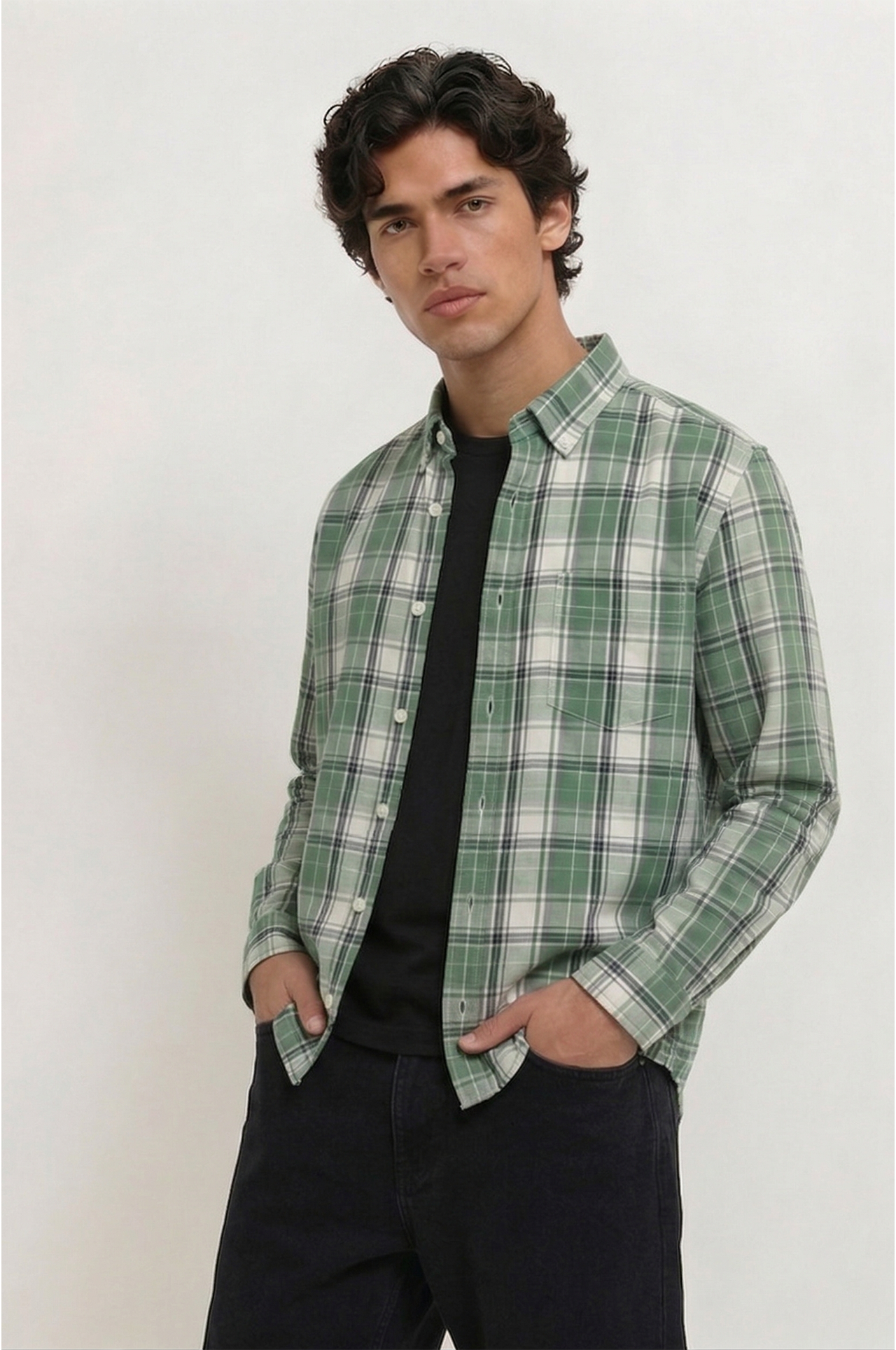 Cool Bee Highland Olive Windowpane Check Shirt for Men - Windowpane Check Casual Shirt India - Back View