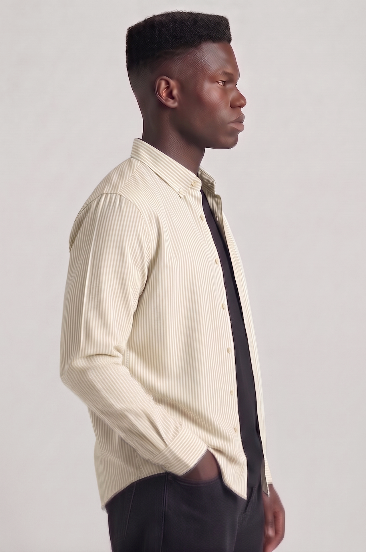 Cool Bee Super Premium Slim Fit Beige Striped Oxford Shirt for Men - Striped Premium Oxford Shirt India - Detail View