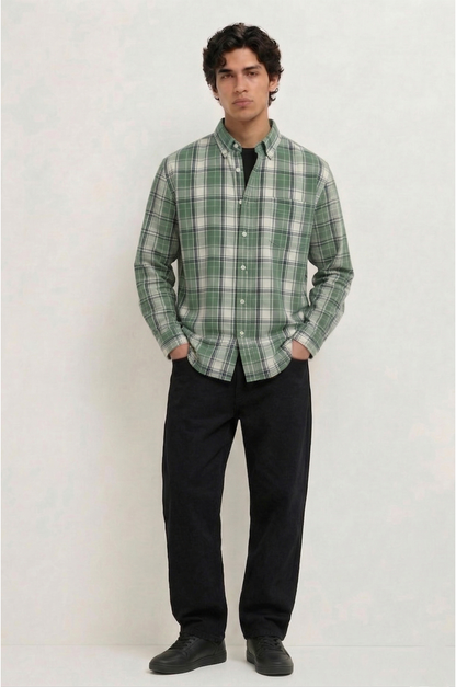 Cool Bee Highland Olive Windowpane Check Shirt for Men - Windowpane Check Casual Shirt India - Lifestyle View