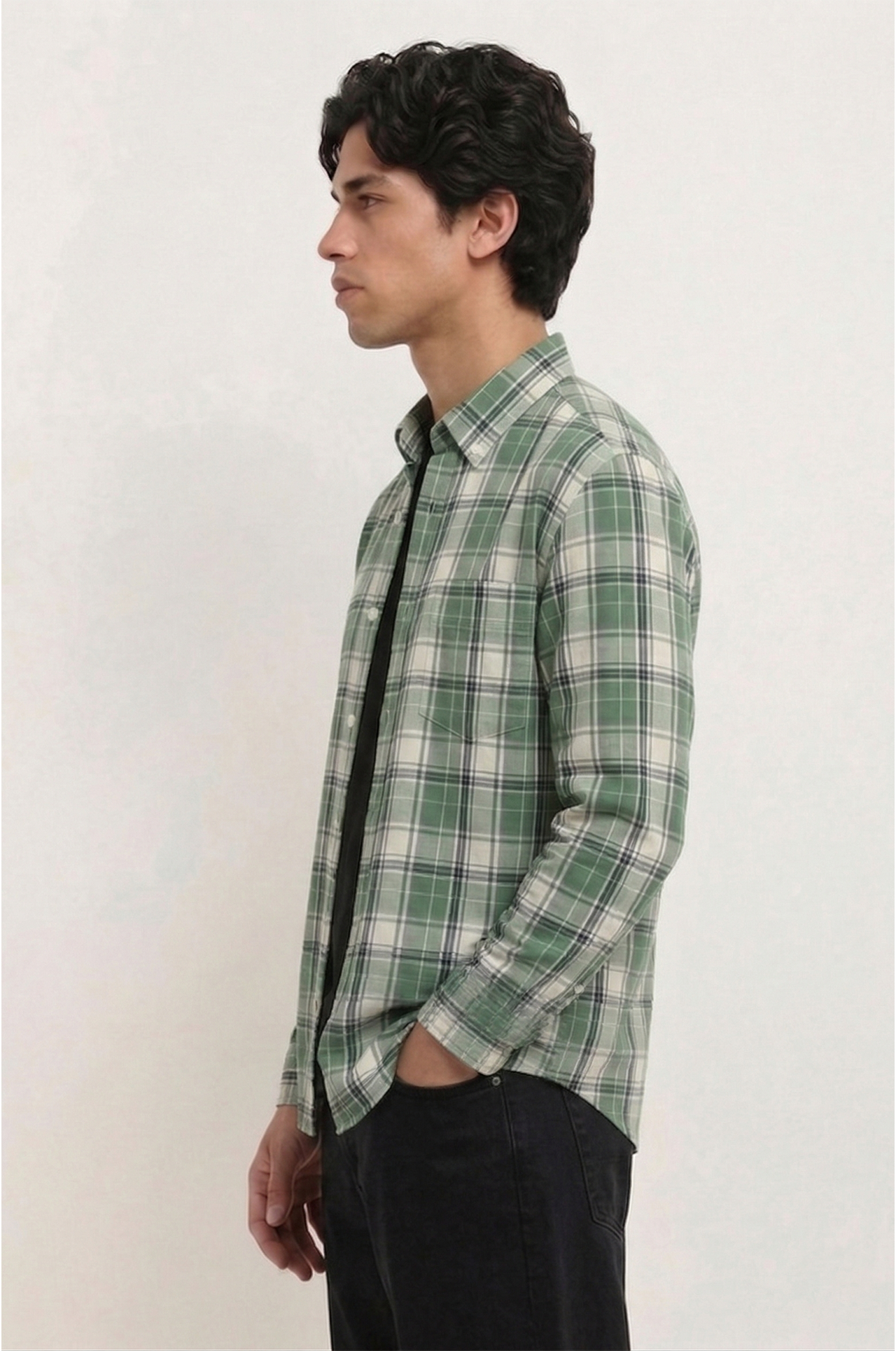 Cool Bee Highland Olive Windowpane Check Shirt for Men - Windowpane Check Casual Shirt India - Detail View