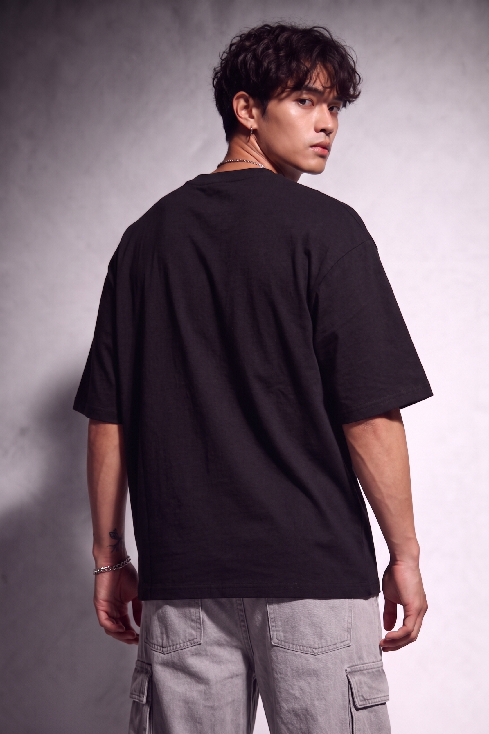 Cool Bee Glitch Portrait Tee Black for Men - Black Oversized Graphic Tee Streetwear India - Lifestyle View