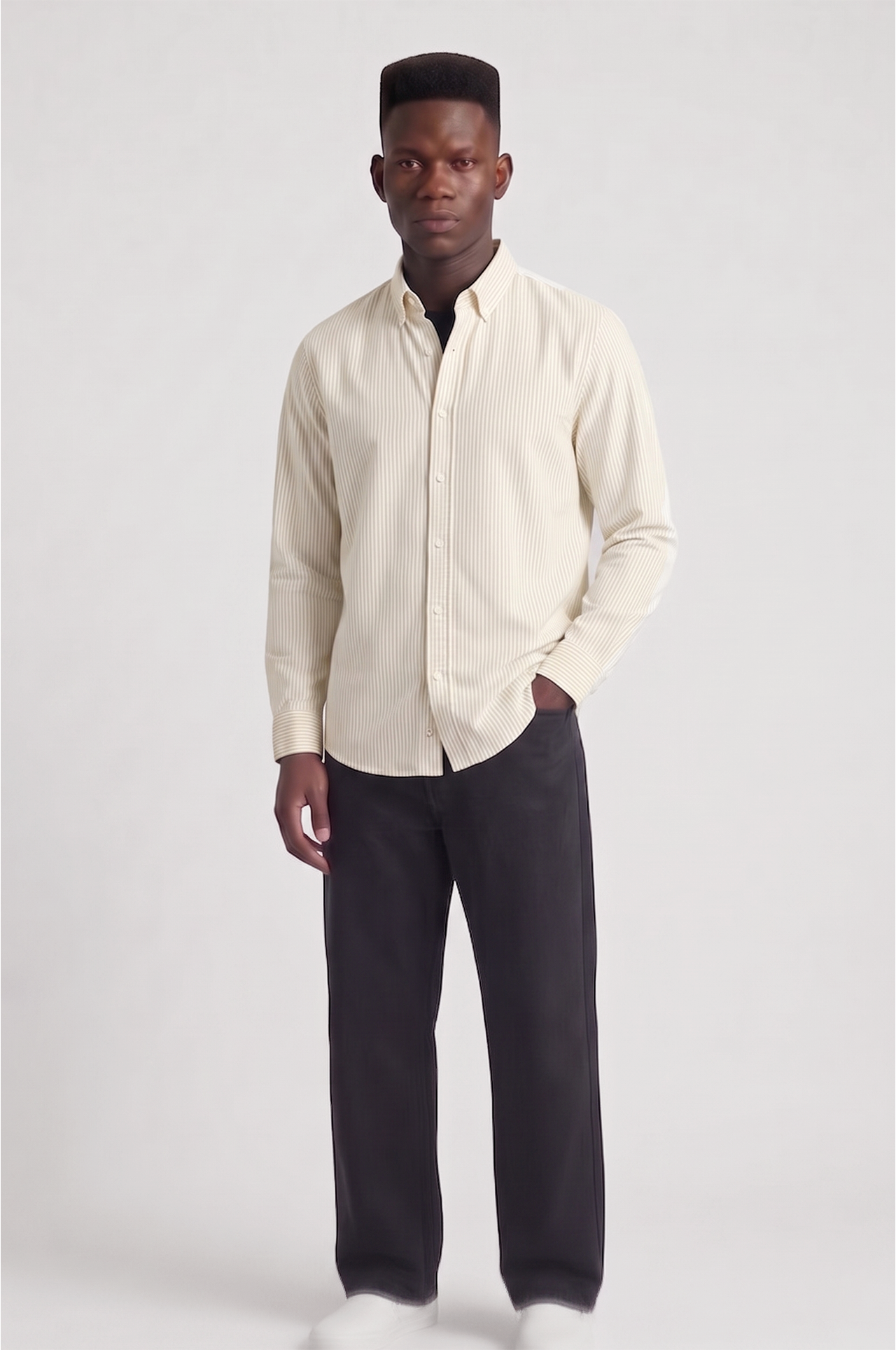 Cool Bee Super Premium Slim Fit Beige Striped Oxford Shirt for Men - Striped Premium Oxford Shirt India - Lifestyle View