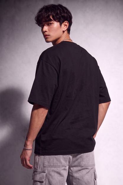 Cool Bee Glitch Portrait Tee Black for Men - Black Oversized Graphic Tee Streetwear India - Lifestyle View
