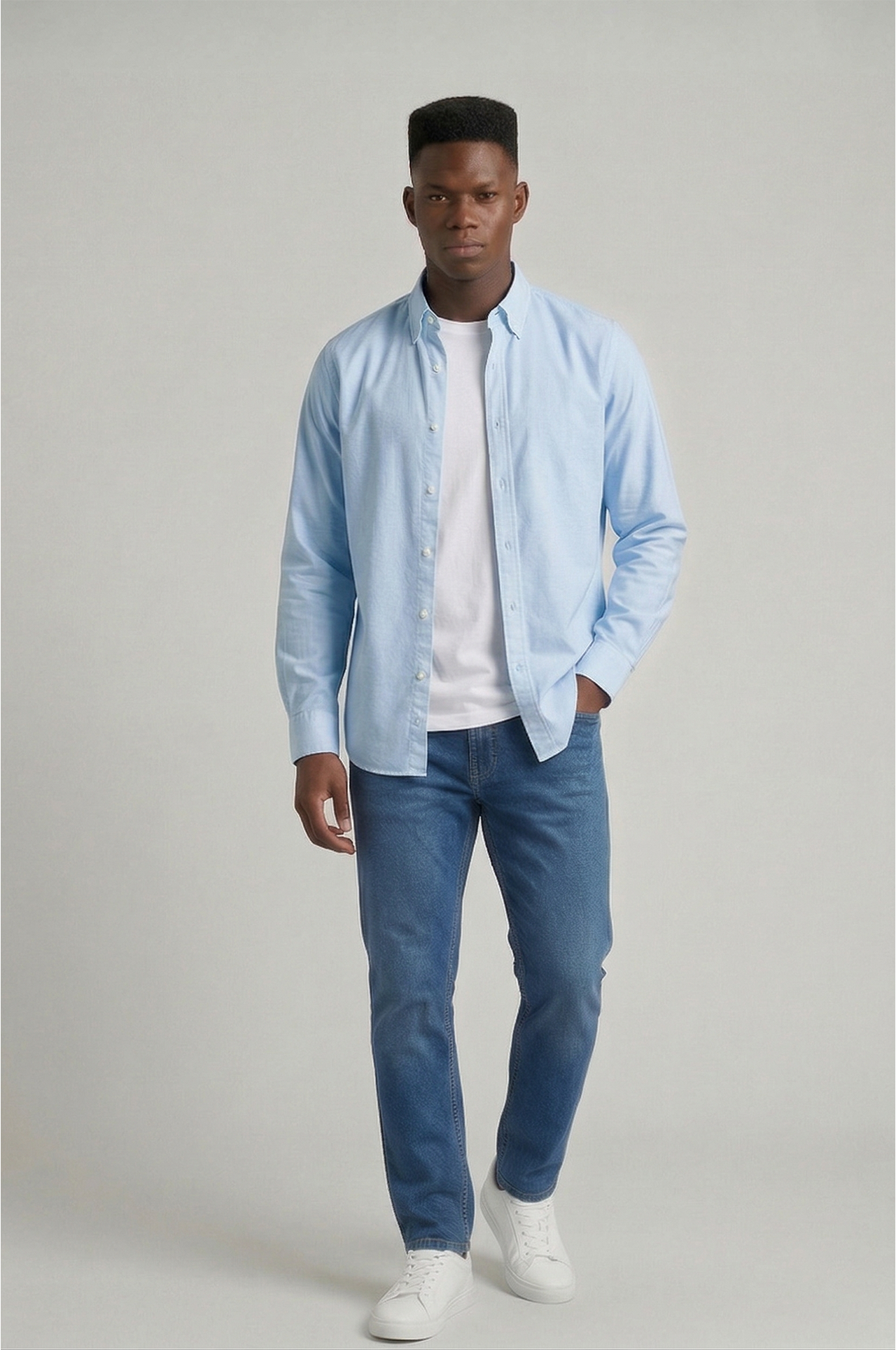 Cool Bee Essential Super Premium Oxford Shirt Blue for Men - Blue Premium Oxford Shirt India - Lifestyle View