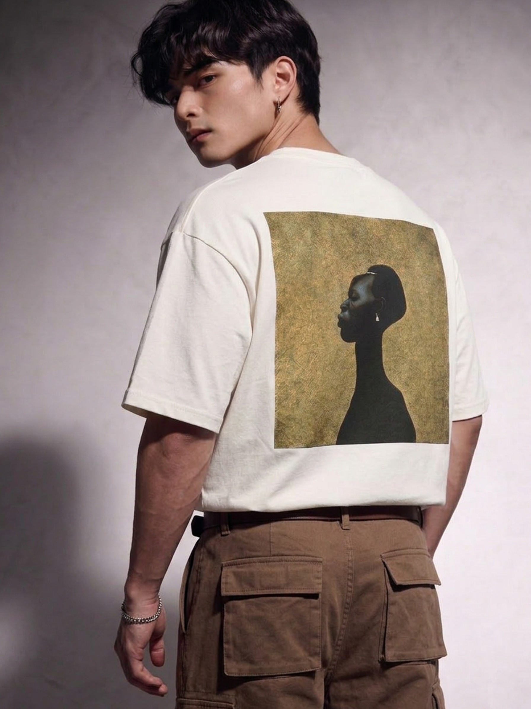 Cool Bee Silent Muse Tee White for Men - White Oversized Graphic Tee Streetwear India - Lifestyle View