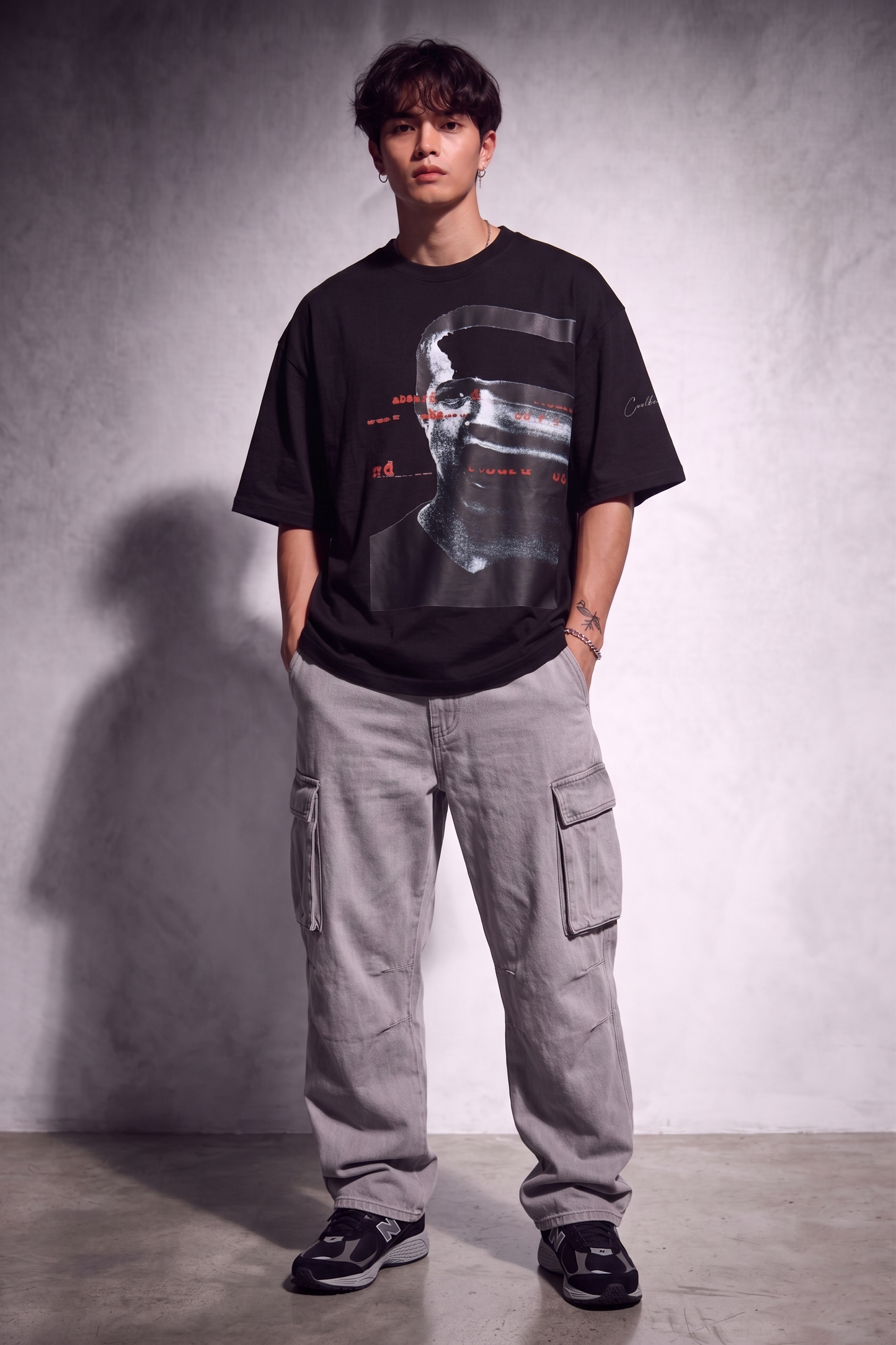 Cool Bee Glitch Portrait Tee Black for Men - Black Oversized Graphic Tee Streetwear India - Lifestyle View