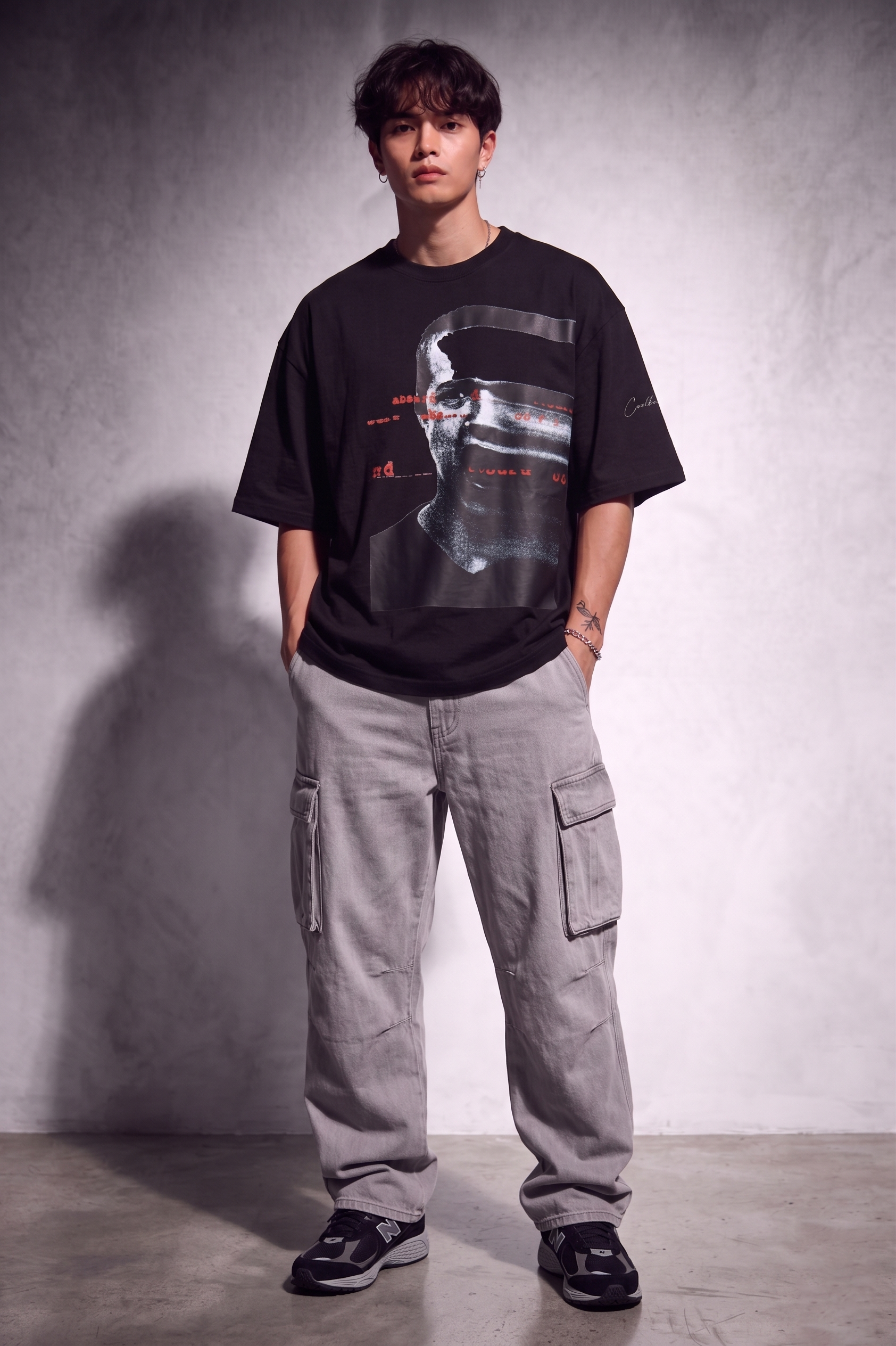 Cool Bee Glitch Portrait Tee Black for Men - Black Oversized Graphic Tee Streetwear India - Lifestyle View