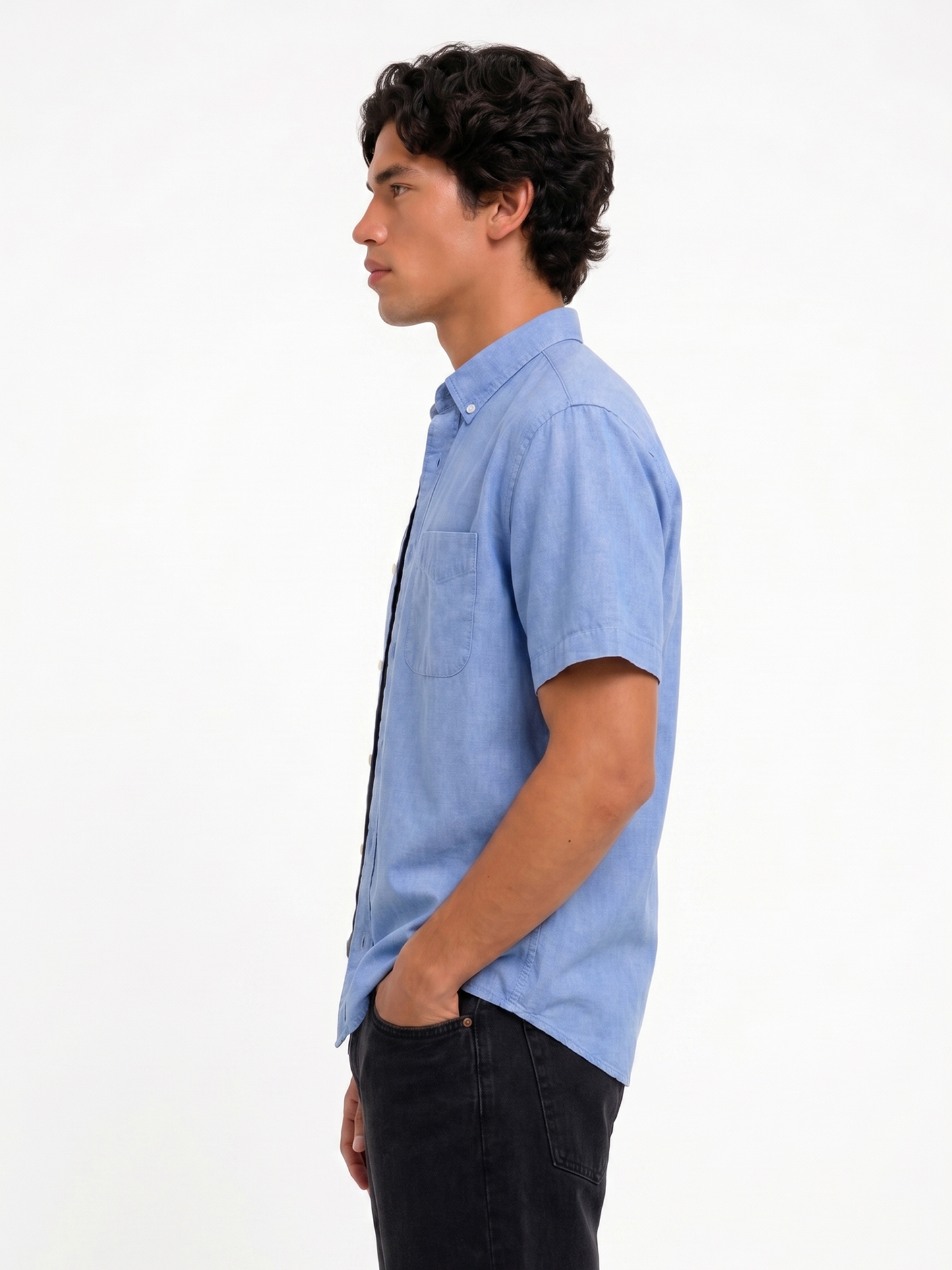 Cool Bee Oxford Casual Half Shirt Light Blue for Men - Blue Premium Half Sleeve Oxford Shirt India - Lifestyle View