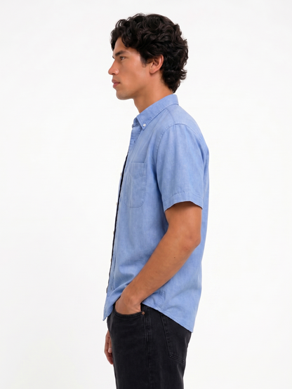 Cool Bee Oxford Casual Half Shirt Light Blue for Men - Blue Premium Half Sleeve Oxford Shirt India - Lifestyle View