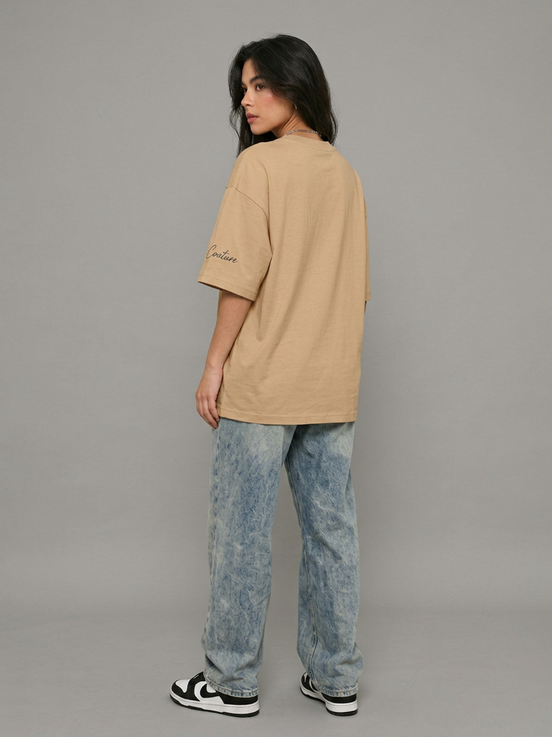 Cool Bee Urban Nomad Tee Beige for Women - Oversized Graphic Tee Streetwear India - Lifestyle View