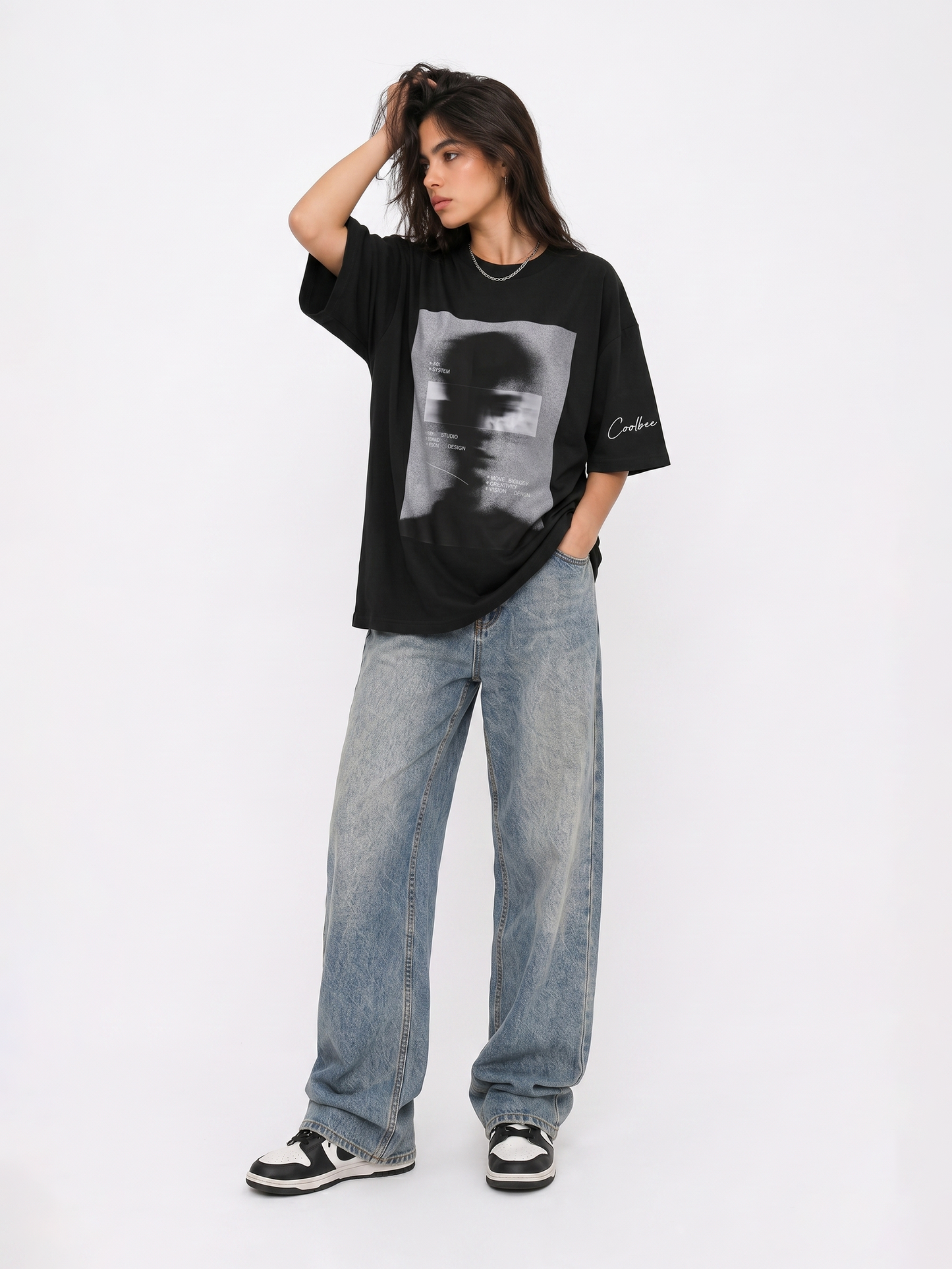 Cool Bee Blurred Vision Tee Black for Women - Oversized Graphic Tee Streetwear India - Lifestyle View