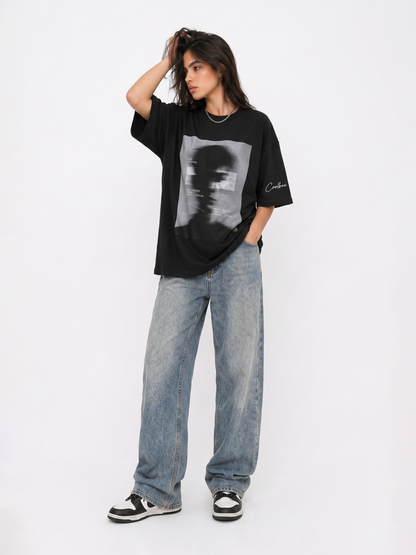 Cool Bee Blurred Vision Tee Black for Women - Oversized Graphic Tee Streetwear India - Lifestyle View