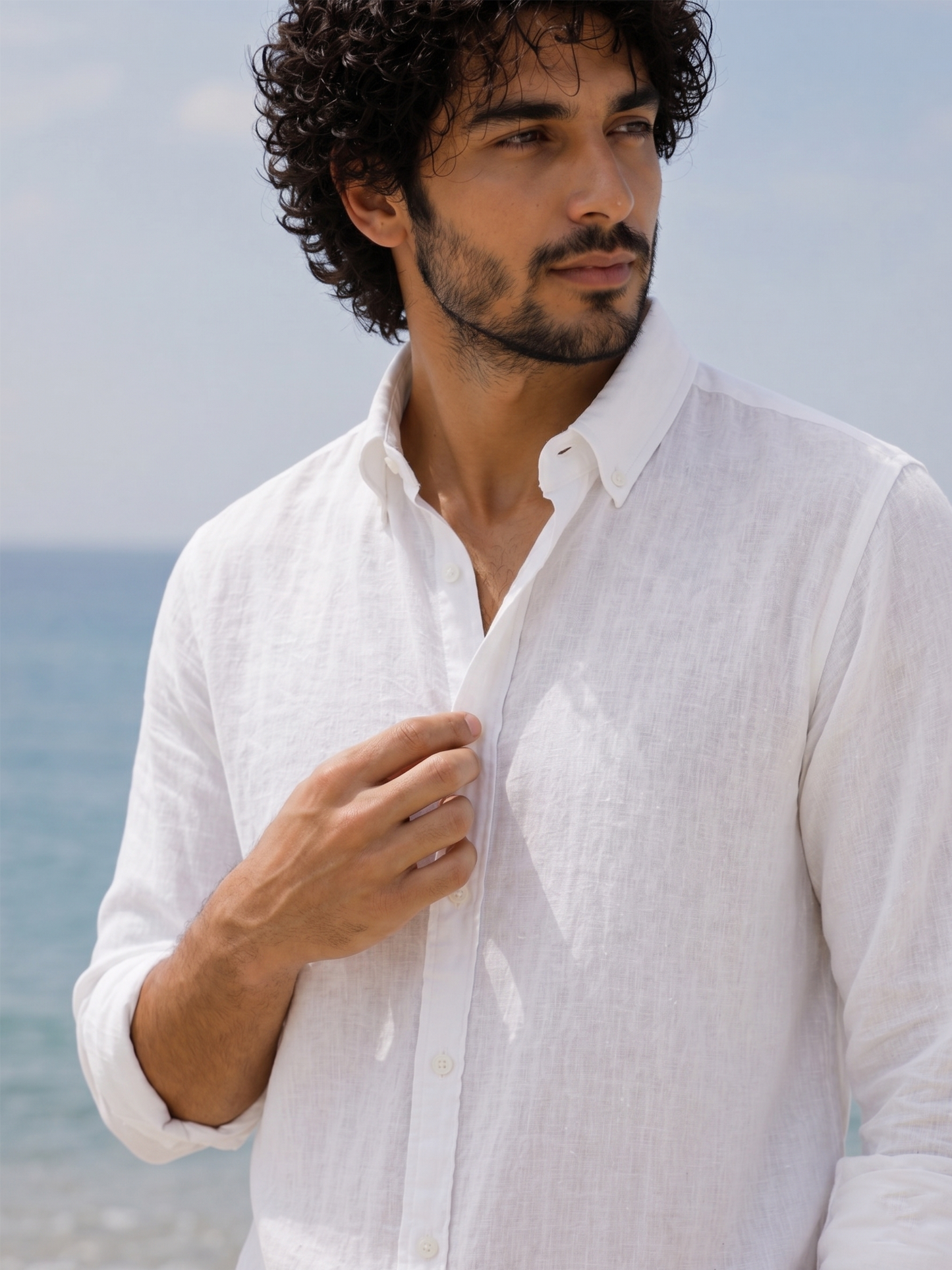 Cool Bee Linen Casual Shirt White for Men - White Linen Casual Shirt Breathable India - Lifestyle View