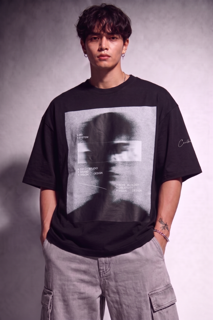 Cool Bee Blurred Vision Tee Black for Men - Black Oversized Graphic Tee Streetwear India - Back View