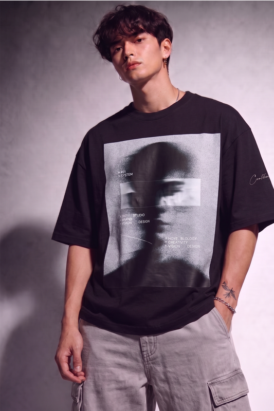 Cool Bee Blurred Vision Tee Black for Men - Black Oversized Graphic Tee Streetwear India