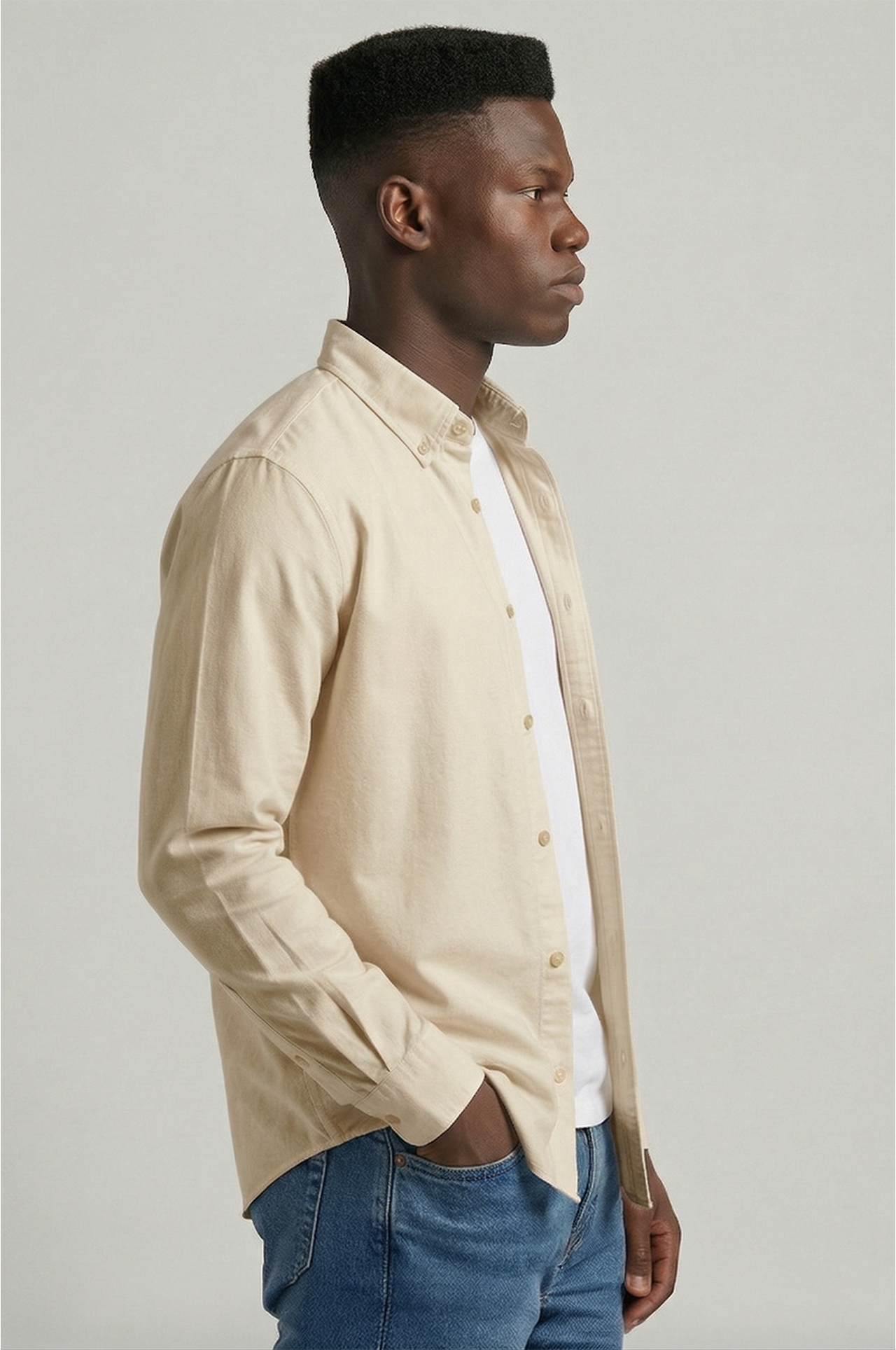 Cool Bee Essential Super Premium Oxford Shirt Beige for Men - Beige Premium Oxford Shirt India - Back View