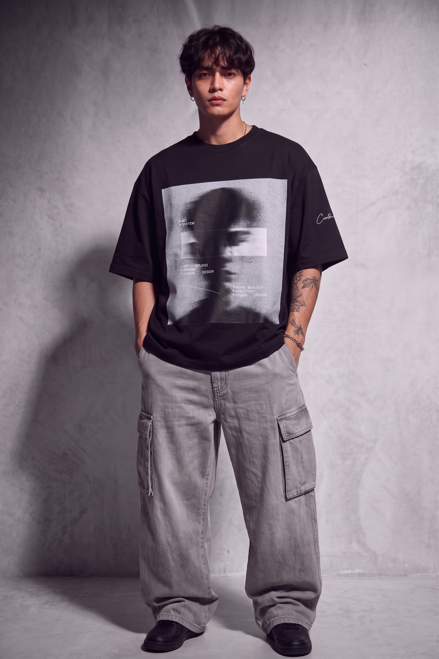 Cool Bee Blurred Vision Tee Black for Men - Black Oversized Graphic Tee Streetwear India - Lifestyle View