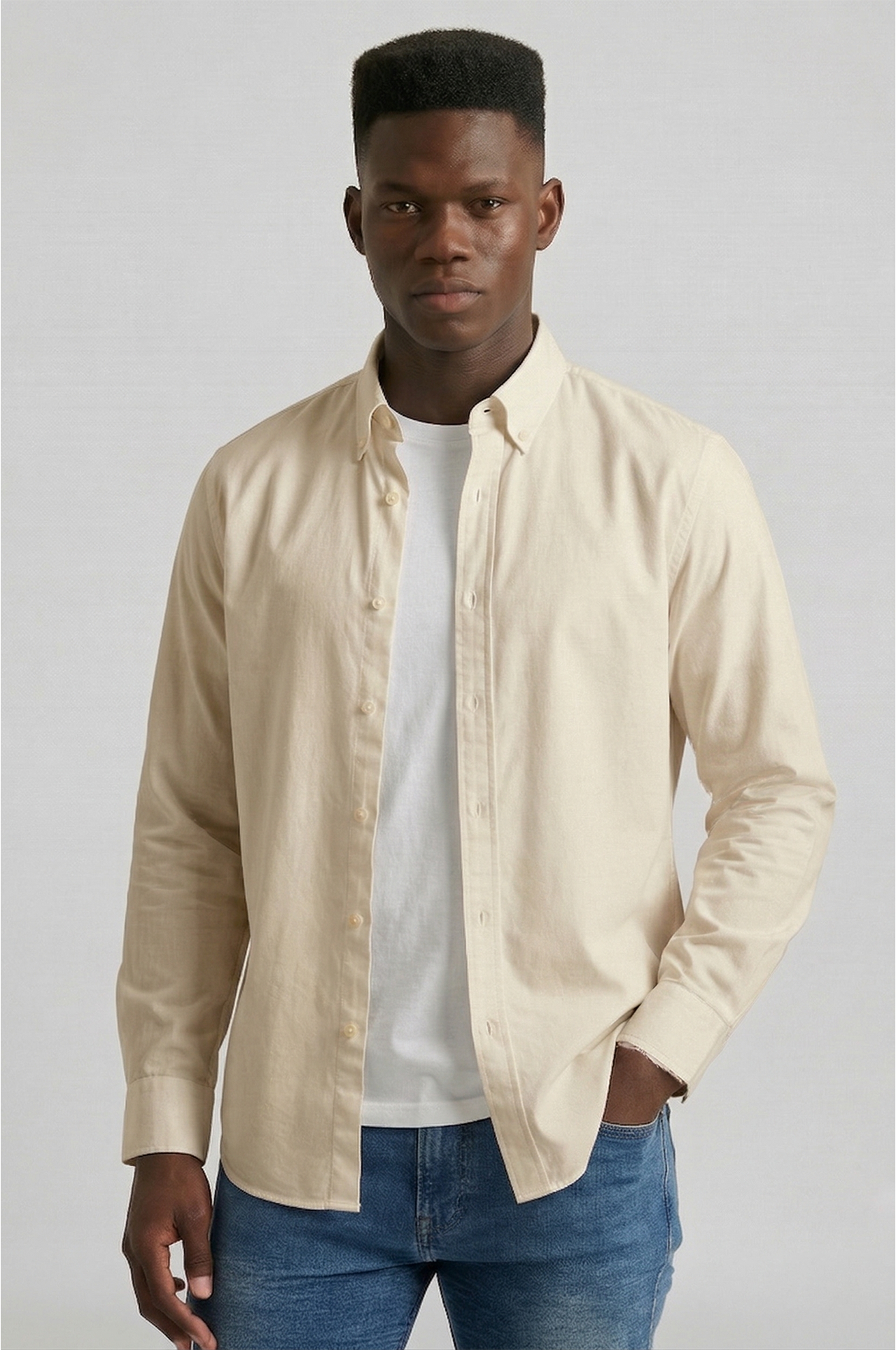 Cool Bee Essential Super Premium Oxford Shirt Beige for Men - Beige Premium Oxford Shirt India