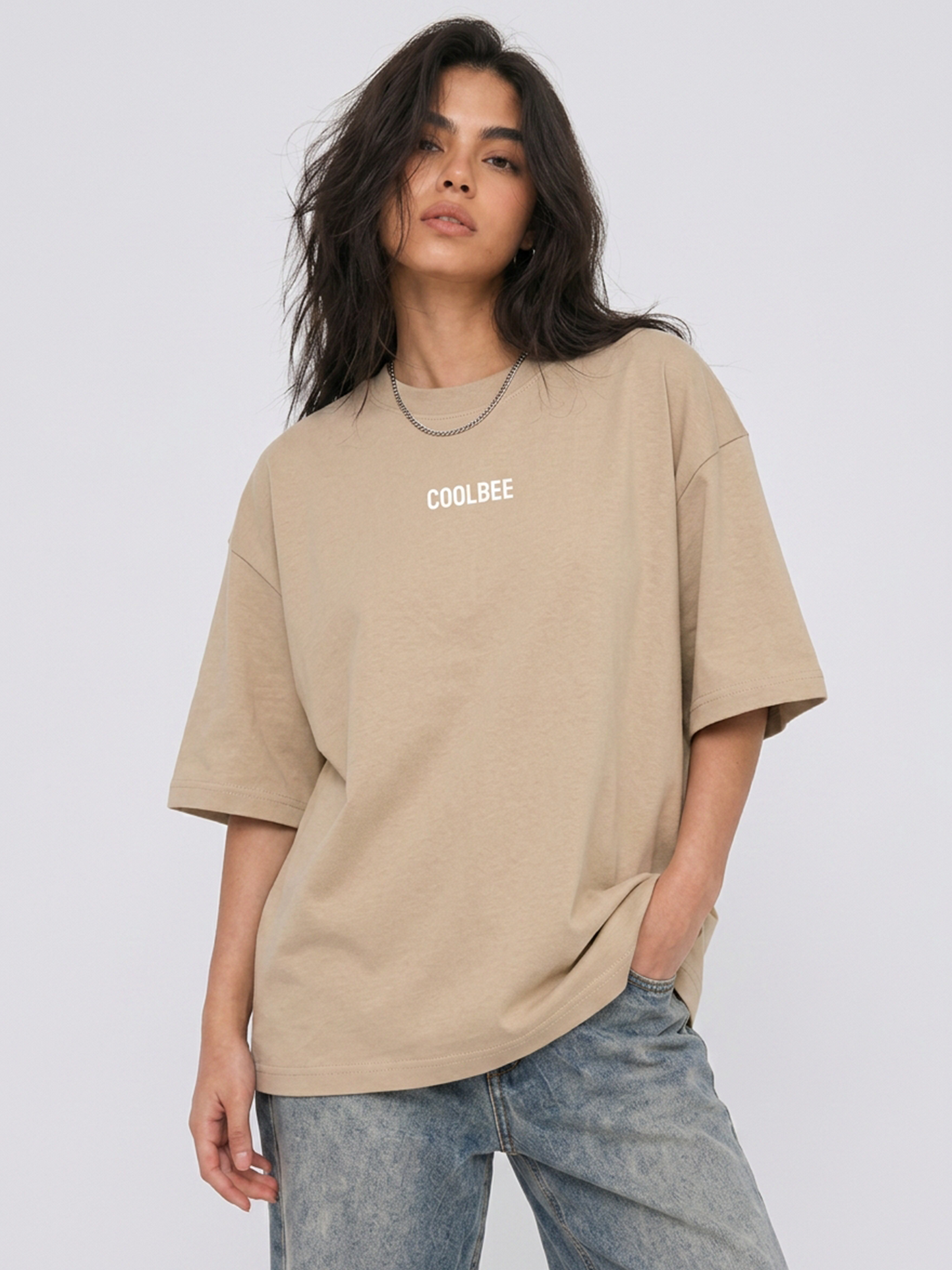 Cool Bee Cubist Bloom Oversize Tee Beige for Women - Oversized Graphic Tee Streetwear India - Back View
