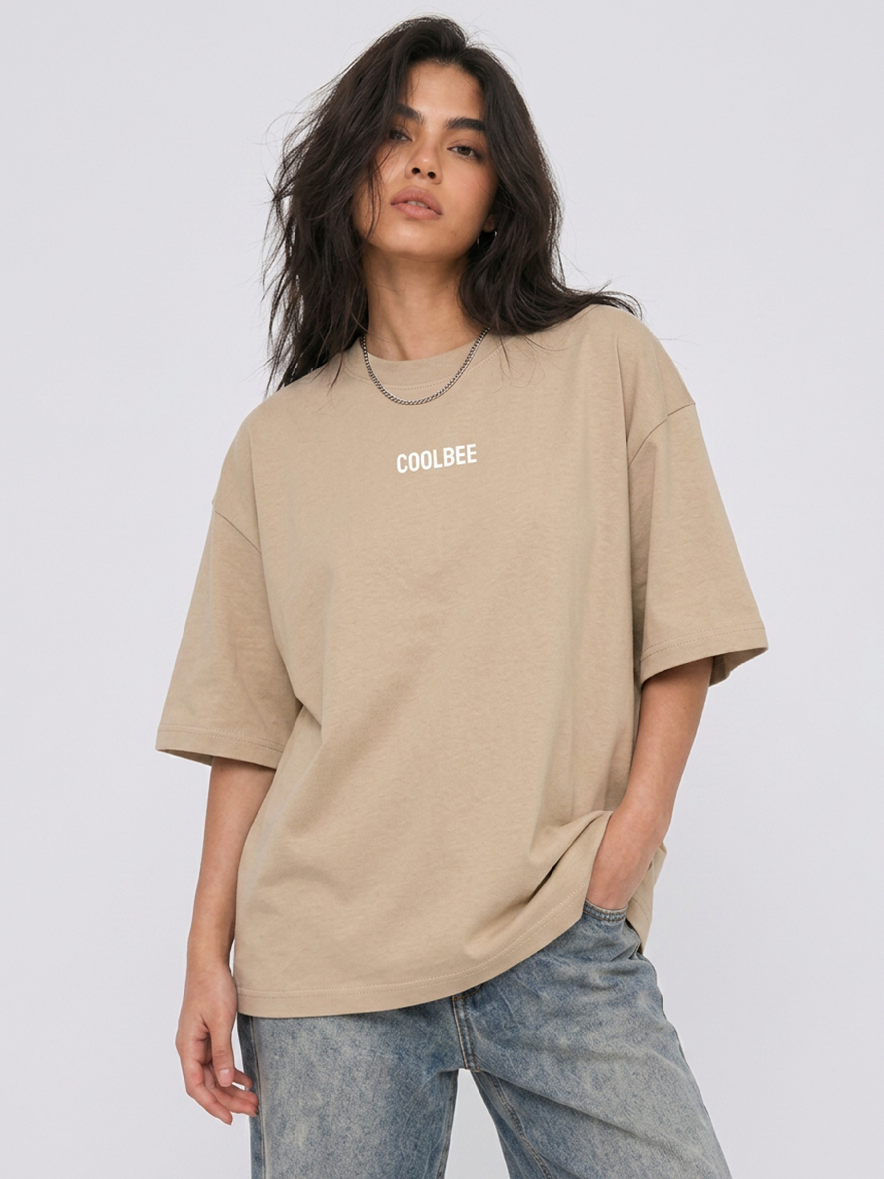 Cool Bee Cubist Bloom Oversize Tee Beige for Women - Oversized Graphic Tee Streetwear India - Back View