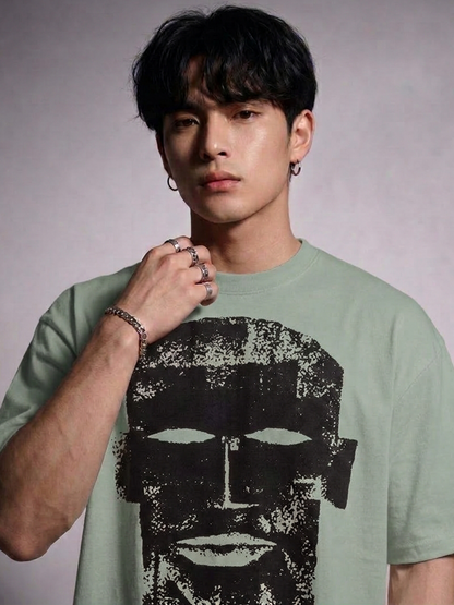 Cool Bee The Totem Tee Green for Men - Green Oversized Graphic Tee Streetwear India - Detail View