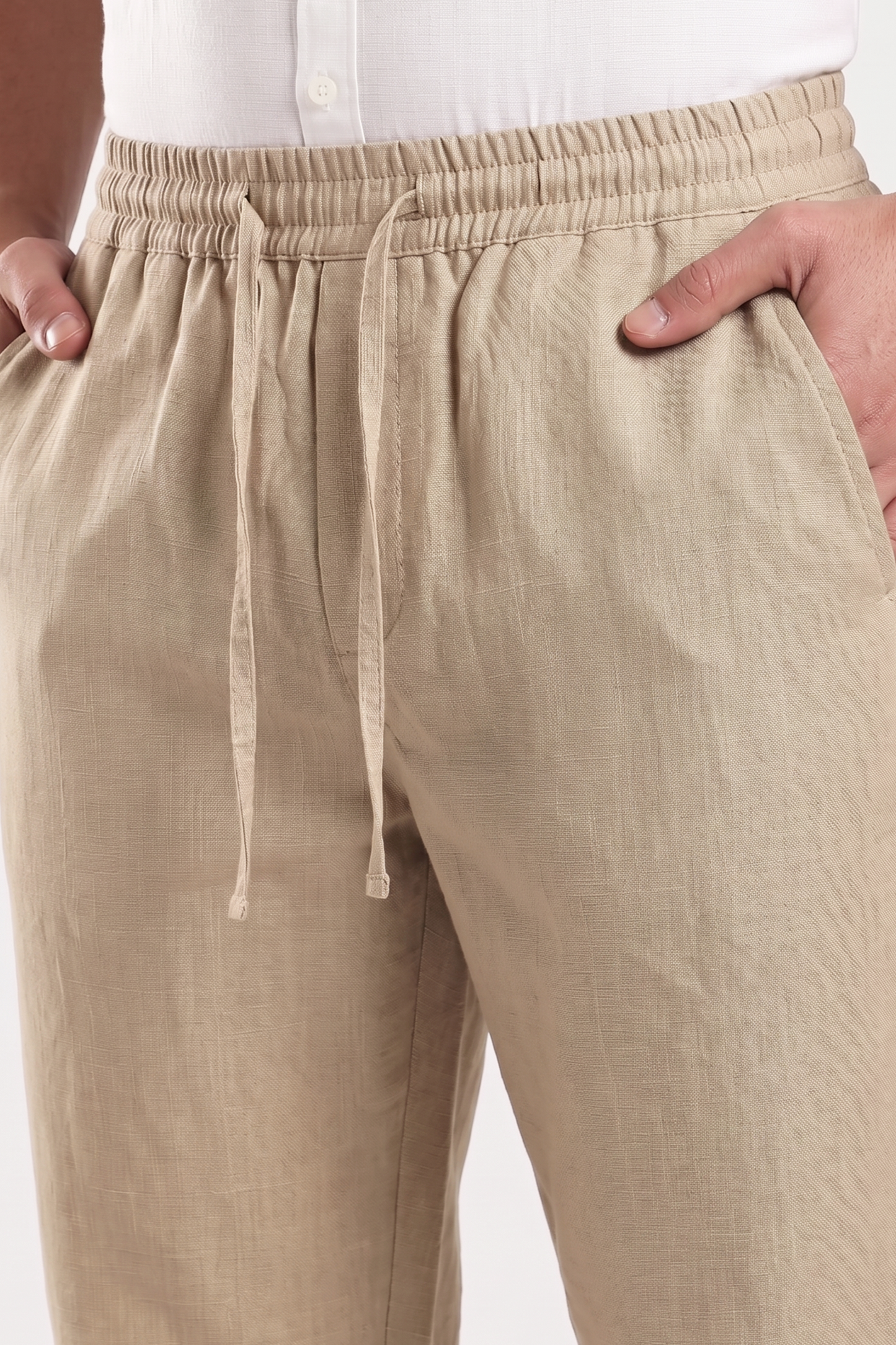Cool Bee Linen Travel Pants Beige for Men - Beige Linen Travel Pants Lightweight India - Lifestyle View