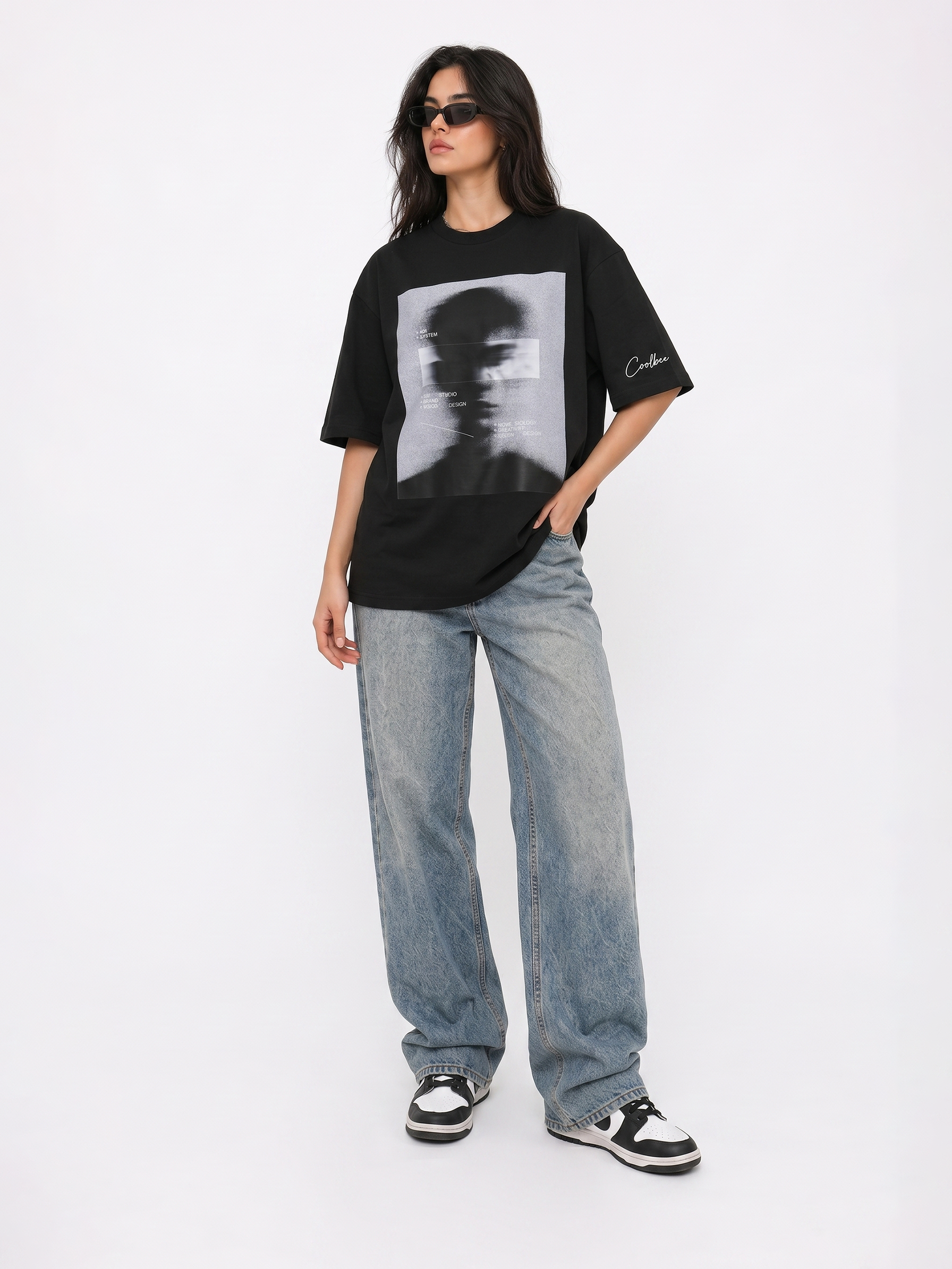 Cool Bee Blurred Vision Tee Black for Women - Oversized Graphic Tee Streetwear India - Lifestyle View