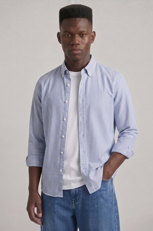 Super Premium Slim Fit Blue Deep Striped Oxford Shirt