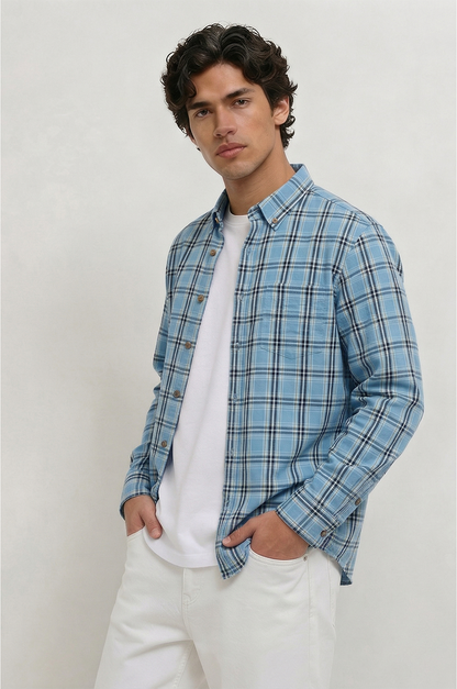 Cool Bee Olive Drab Windowpane Check Shirt for Men - Windowpane Check Casual Shirt India - Back View