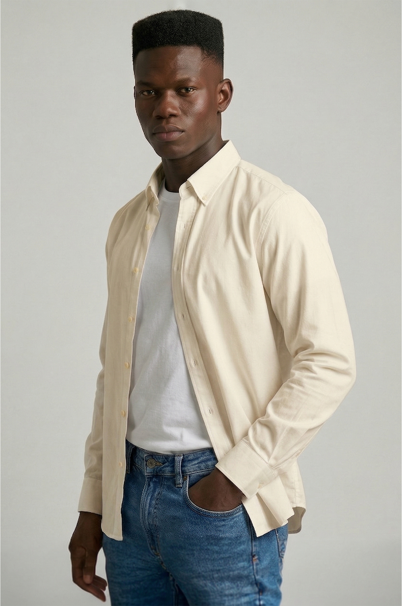 Cool Bee Essential Super Premium Oxford Shirt Beige for Men - Beige Premium Oxford Shirt India - Detail View