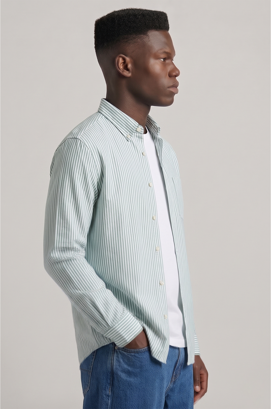 Cool Bee Super Premium Slim Fit Green Striped Oxford Shirt for Men - Striped Premium Oxford Shirt India - Back View
