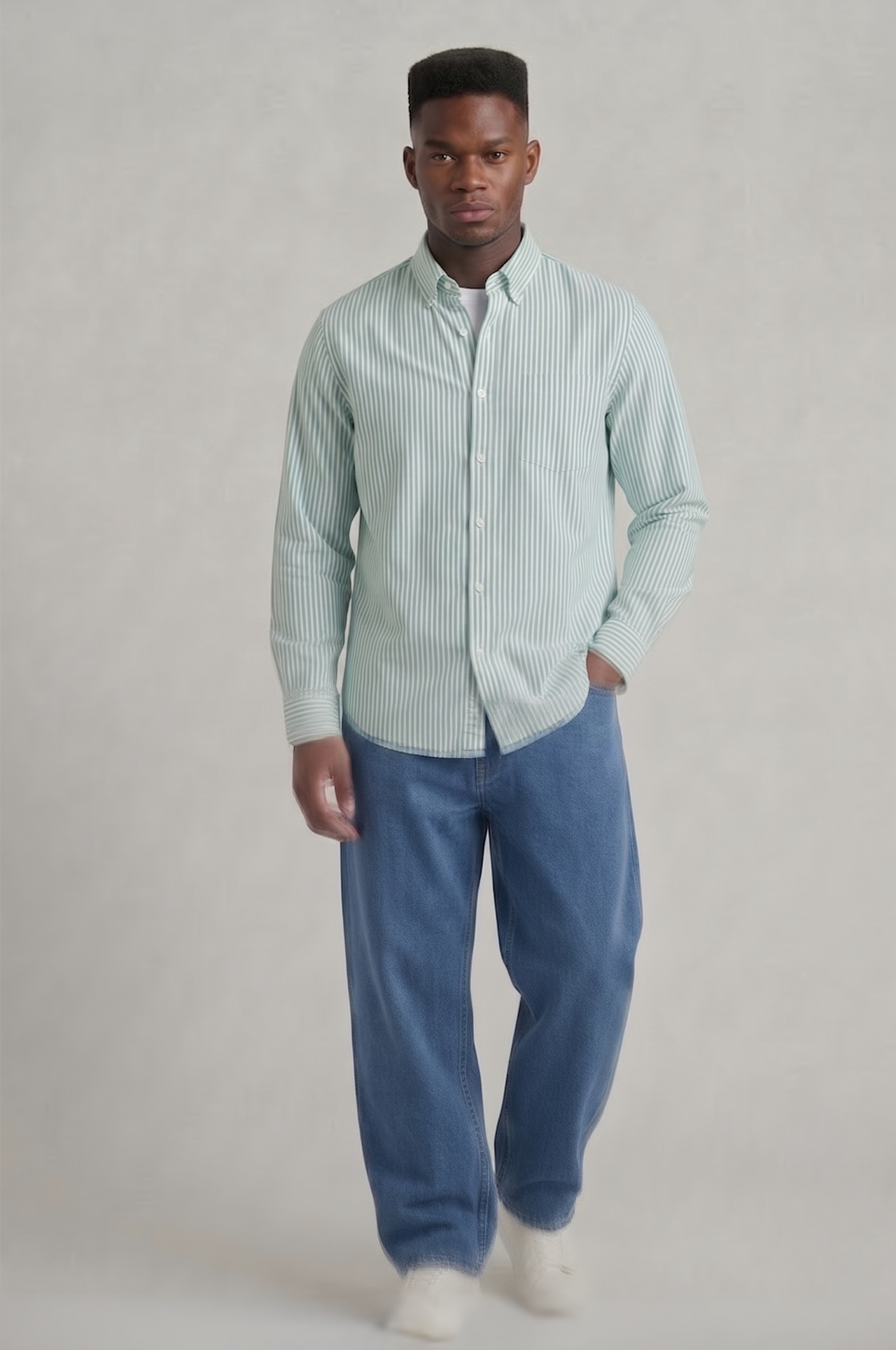 Cool Bee Super Premium Slim Fit Green Striped Oxford Shirt for Men - Striped Premium Oxford Shirt India - Lifestyle View