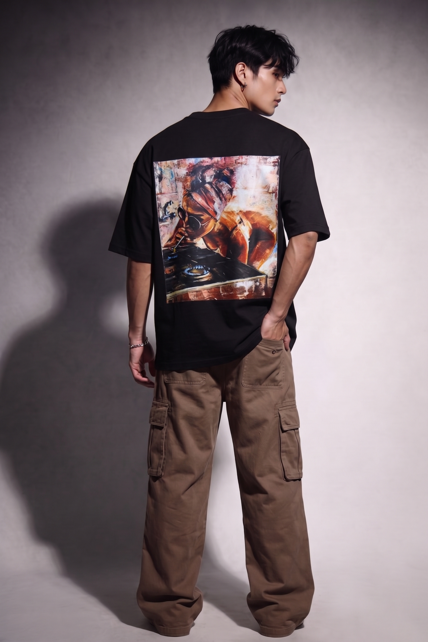 Cool Bee Midnight Muse Tee Black for Men - Black Oversized Graphic Tee Streetwear India - Detail View