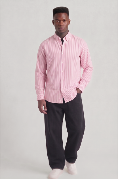 Cool Bee Super Premium Slim Fit Pink Striped Oxford Shirt for Men - Striped Premium Oxford Shirt India - Lifestyle View