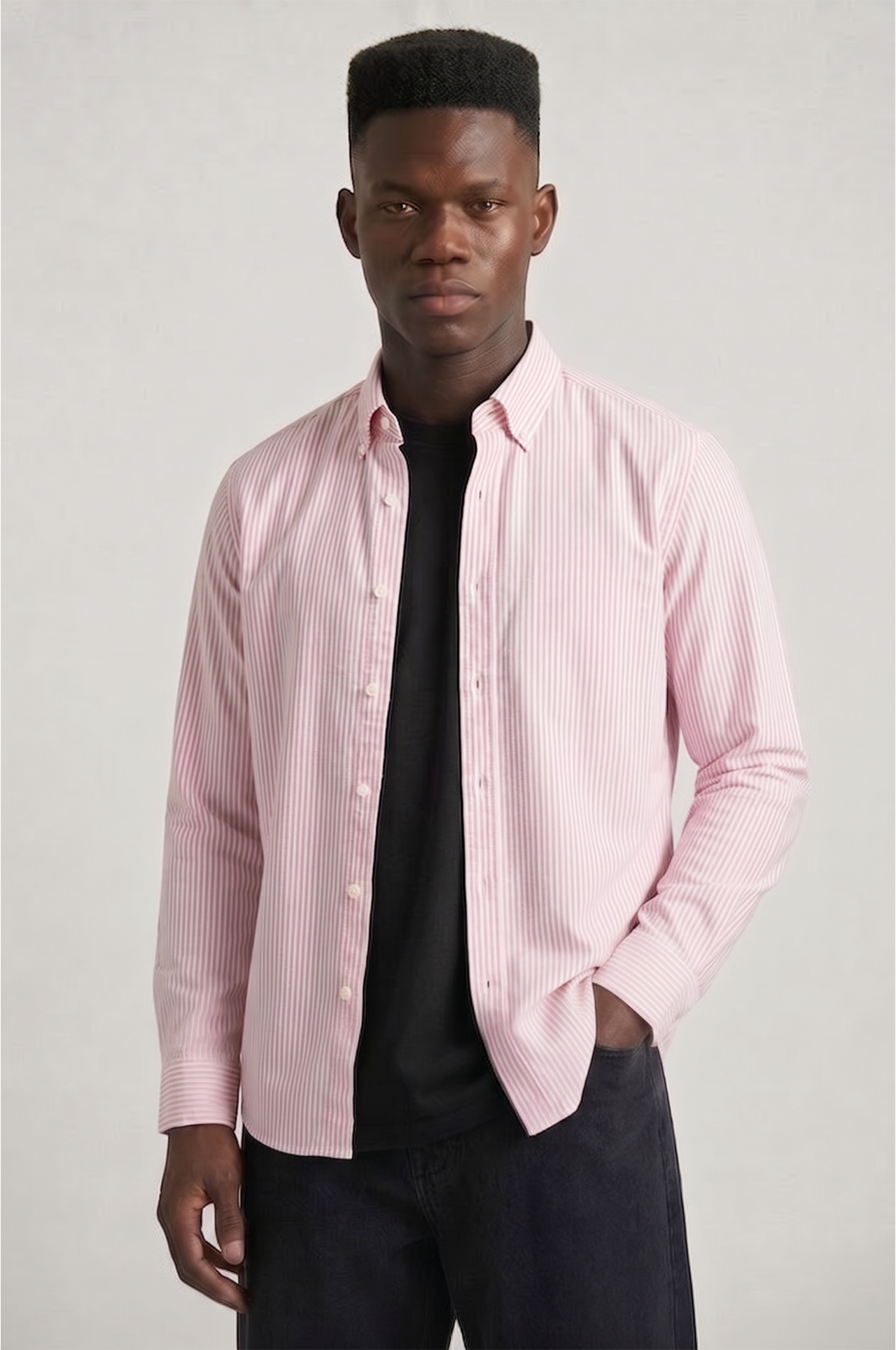Cool Bee Super Premium Slim Fit Pink Striped Oxford Shirt for Men - Striped Premium Oxford Shirt India