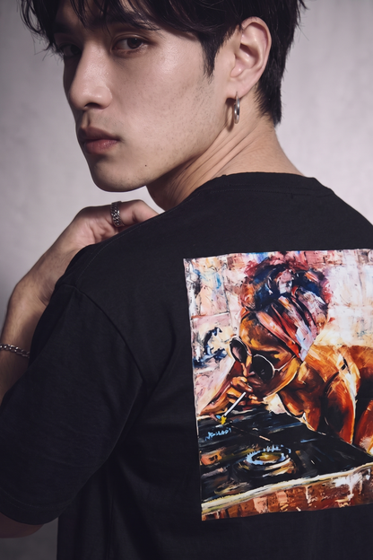Cool Bee Midnight Muse Tee Black for Men - Black Oversized Graphic Tee Streetwear India - Lifestyle View