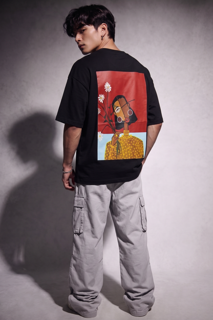 Cool Bee Cubist Bloom Oversize Tee Black for Men - Black Oversized Graphic Tee Streetwear India - Lifestyle View