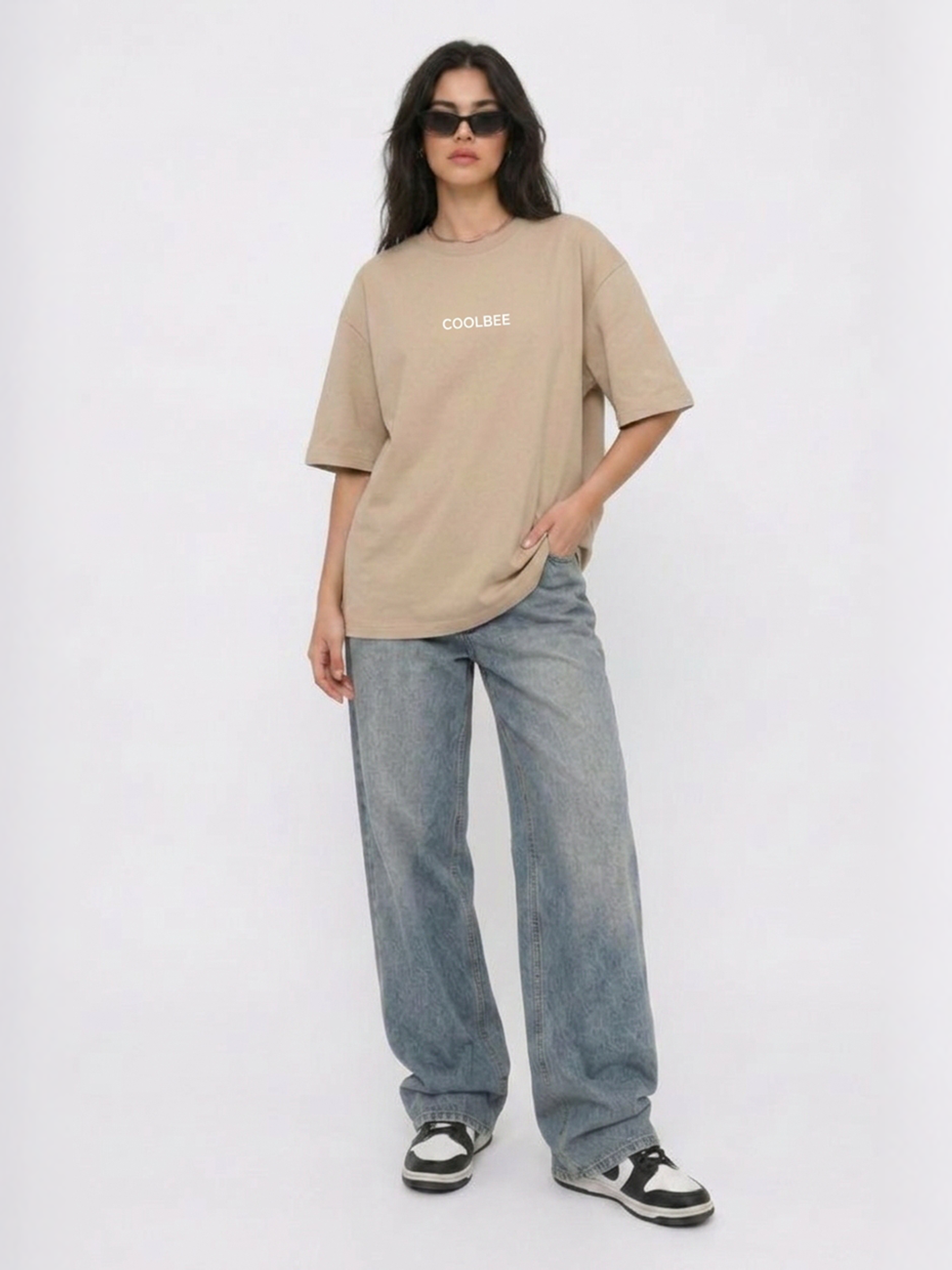 Cool Bee Cubist Bloom Oversize Tee Beige for Women - Oversized Graphic Tee Streetwear India - Lifestyle View