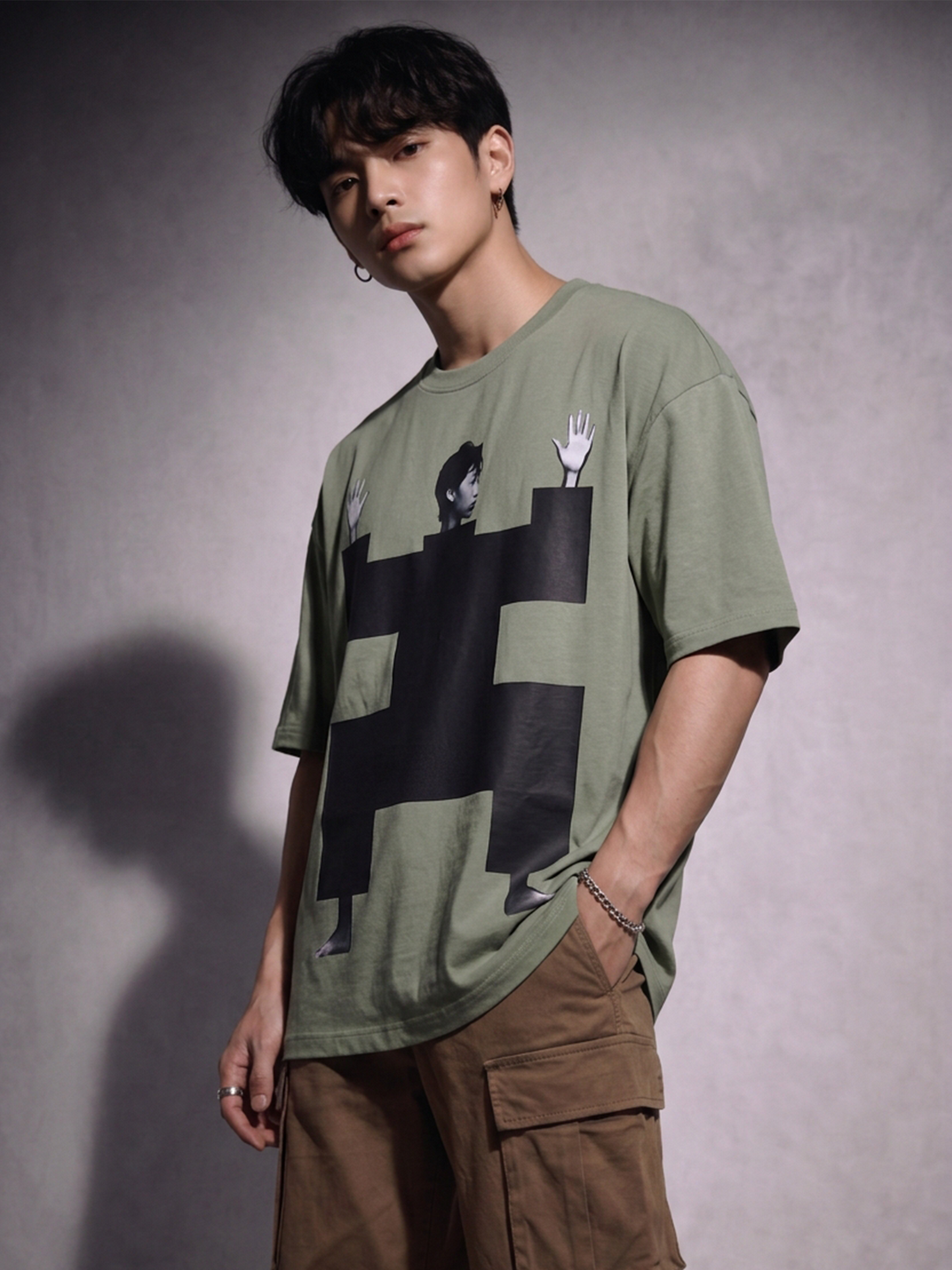 Cool Bee Structural Persona Tee Green for Men - Green Oversized Graphic Tee Streetwear India - Back View