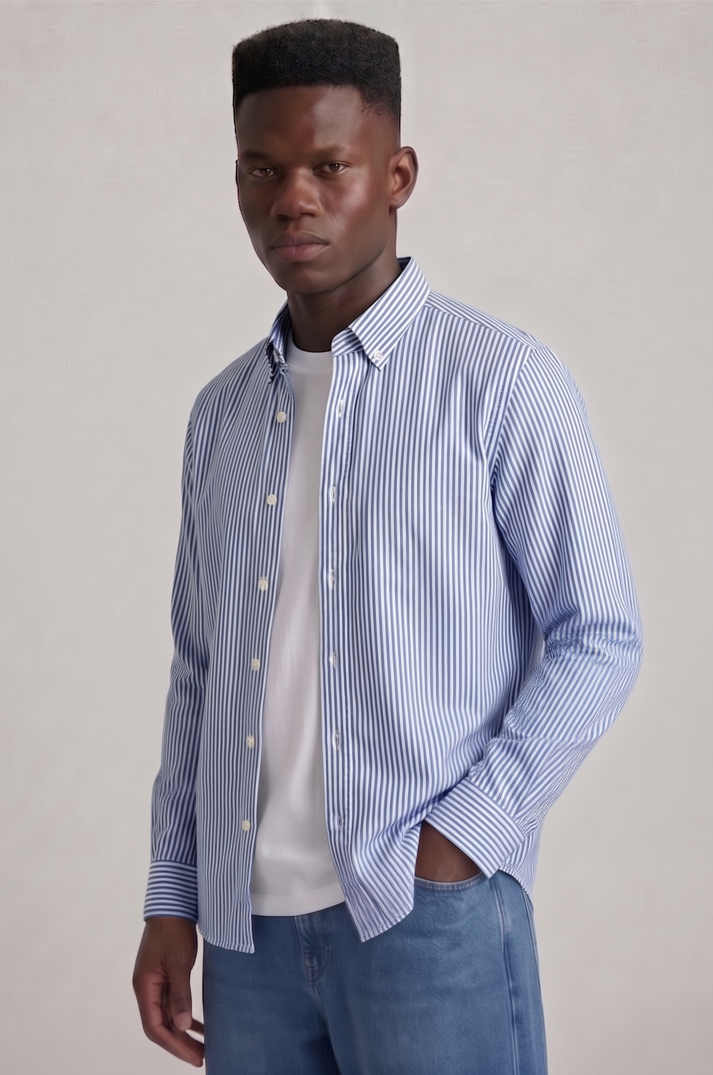 Cool Bee Super Premium Slim Fit Blue Deep Striped Oxford Shir for Men - Striped Premium Oxford Shirt India - Back View