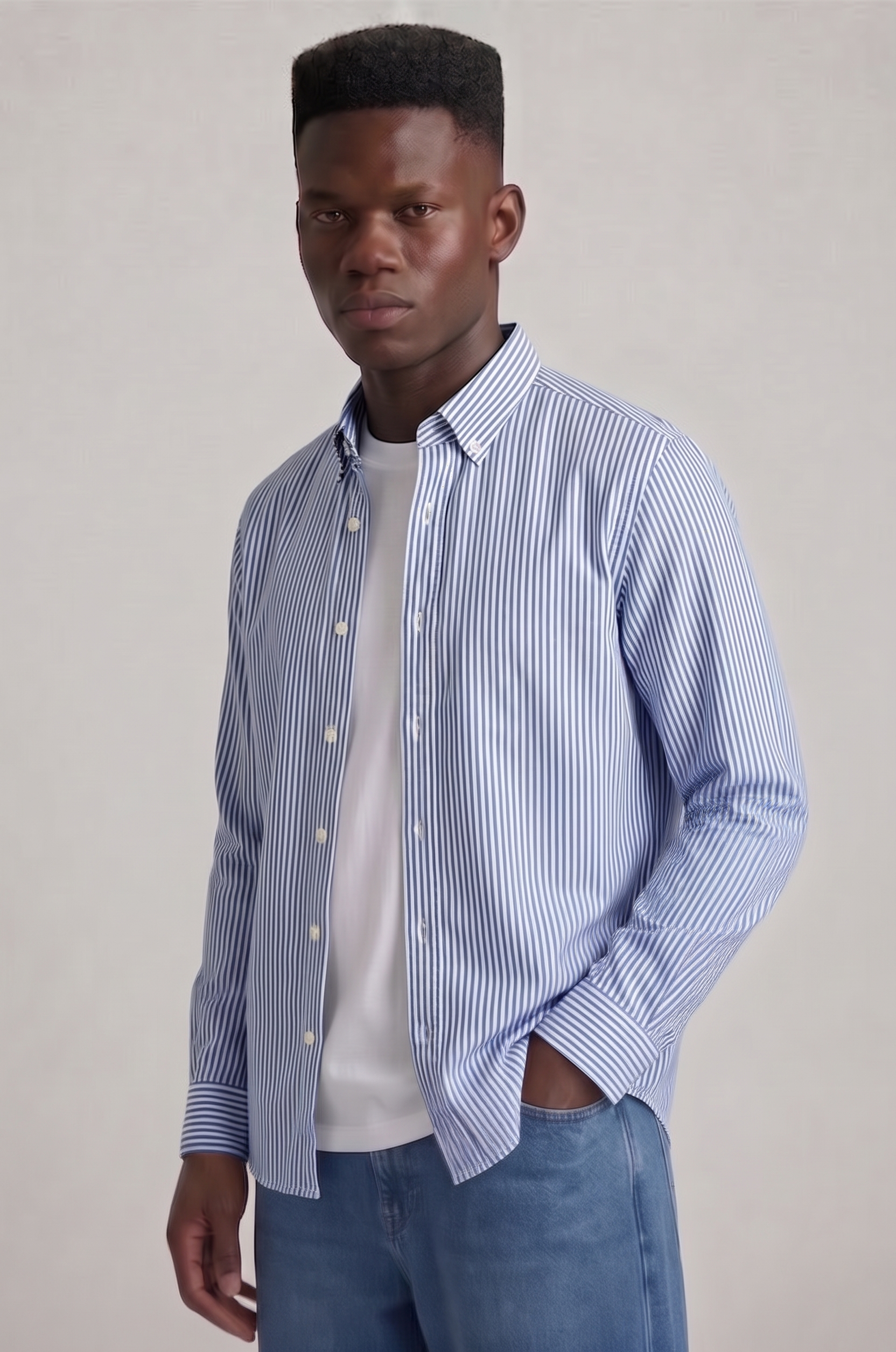 Cool Bee Super Premium Slim Fit Blue Deep Striped Oxford Shir for Men - Striped Premium Oxford Shirt India - Back View