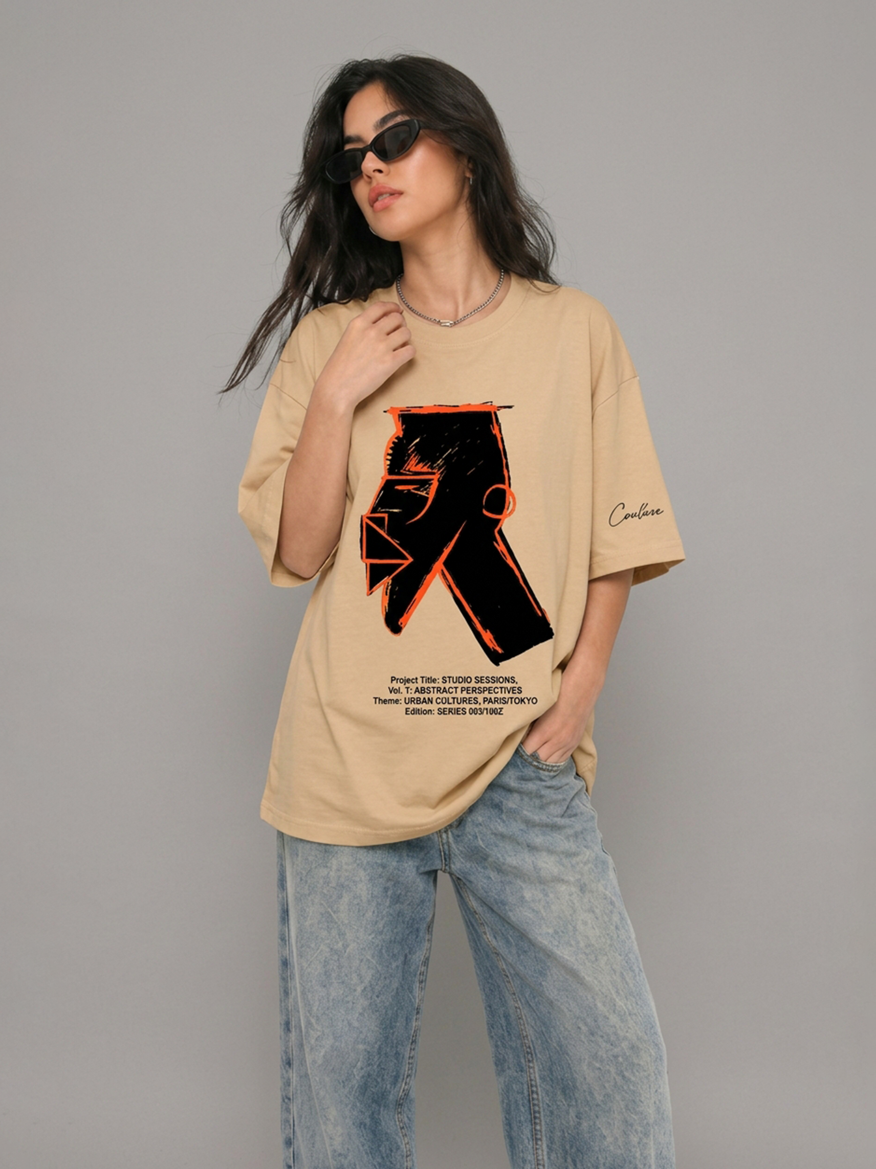 Cool Bee Urban Nomad Tee Beige for Women - Beige Oversized Graphic Tee Streetwear India
