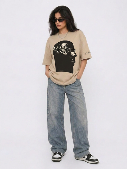 Cool Bee Neo Classic Graphic Tee Beige for Women - Oversized Graphic Tee Streetwear India - Lifestyle View