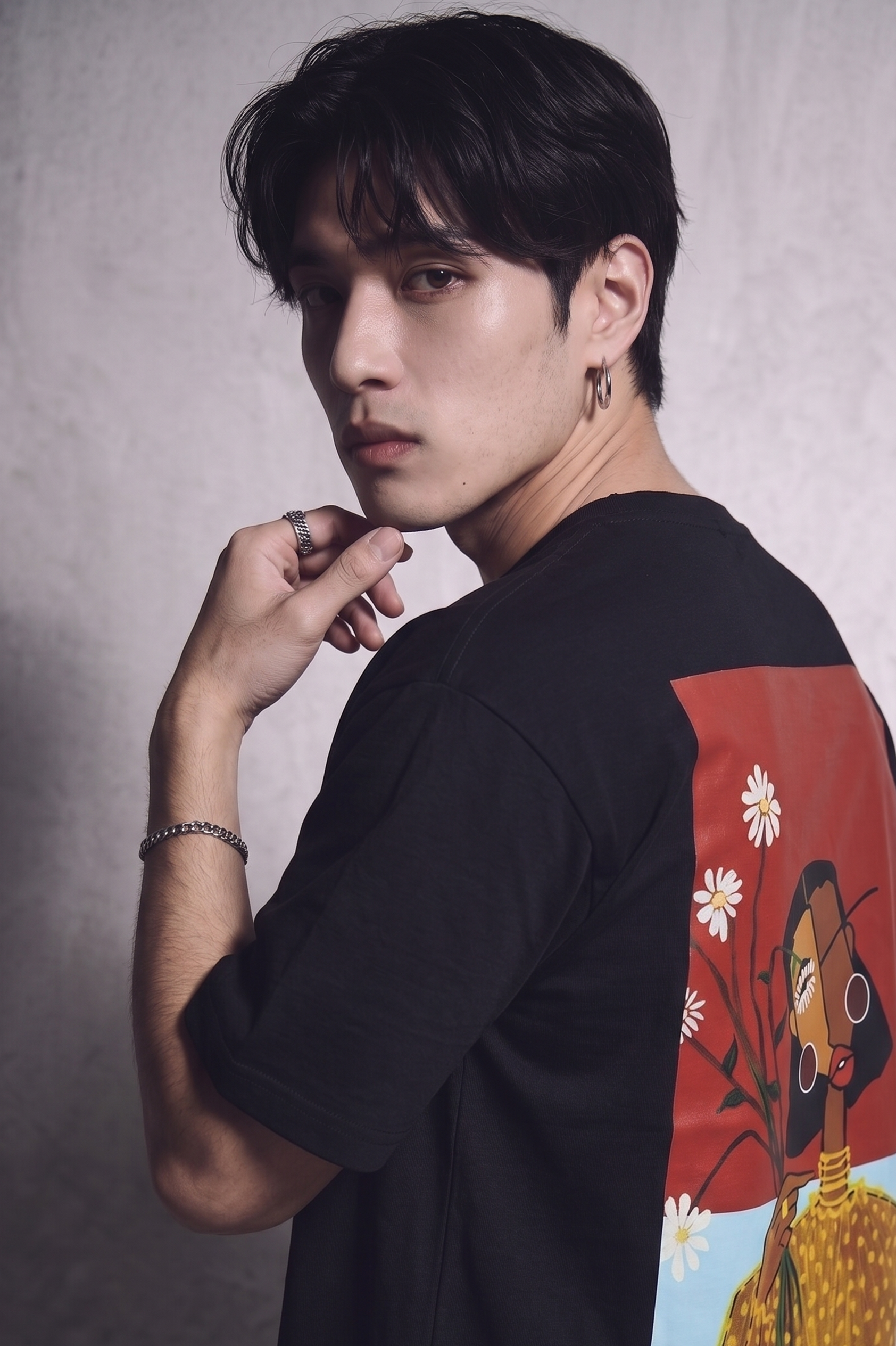Cool Bee Cubist Bloom Oversize Tee Black for Men - Black Oversized Graphic Tee Streetwear India - Lifestyle View