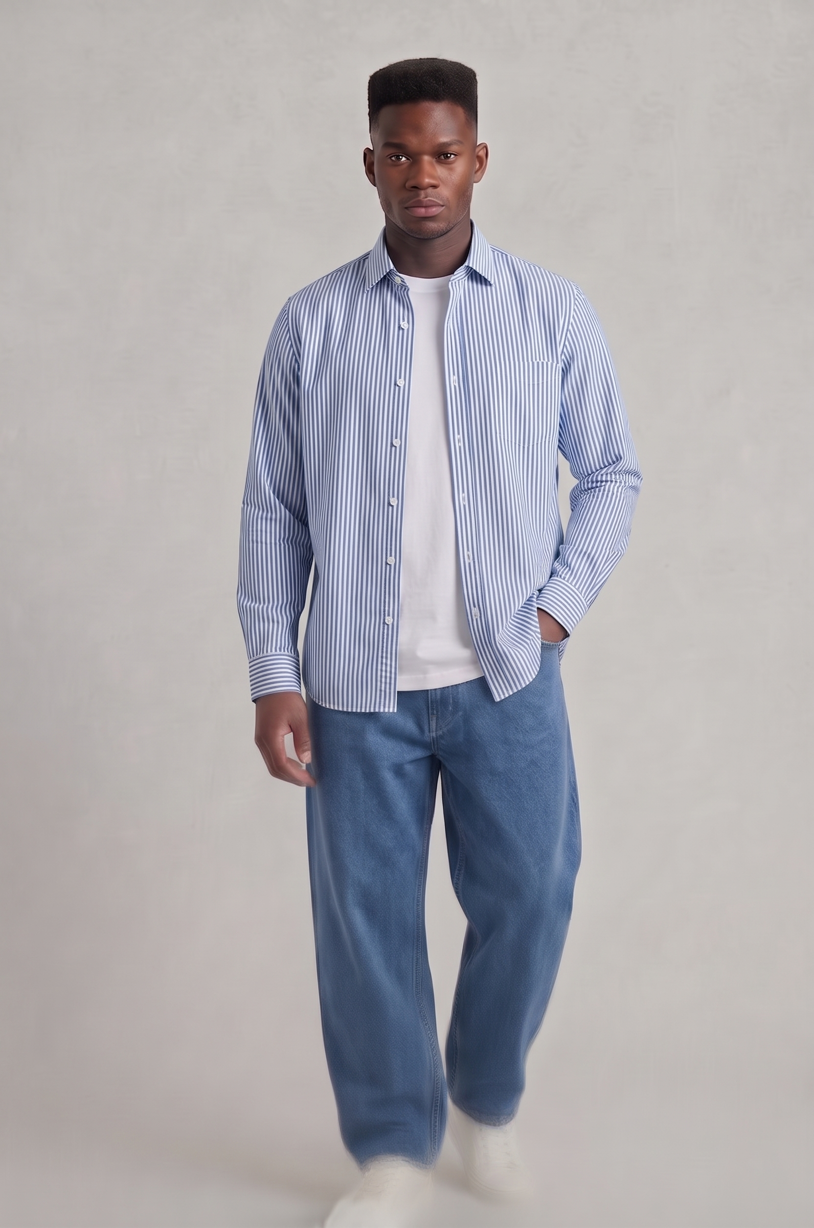 Cool Bee Super Premium Slim Fit Blue Deep Striped Oxford Shir for Men - Striped Premium Oxford Shirt India - Lifestyle View