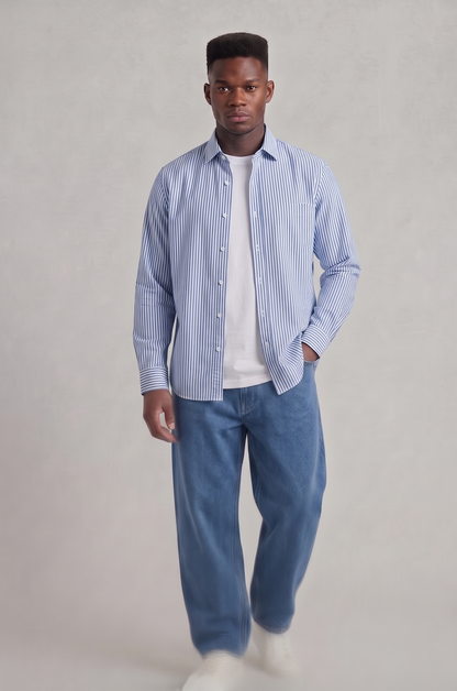 Cool Bee Super Premium Slim Fit Blue Deep Striped Oxford Shir for Men - Striped Premium Oxford Shirt India - Lifestyle View