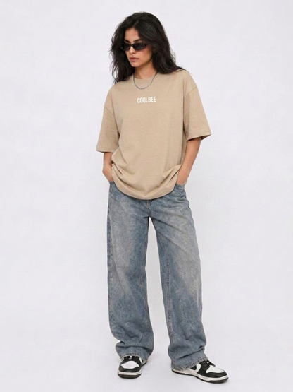Cool Bee Cubist Bloom Oversize Tee Beige for Women - Oversized Graphic Tee Streetwear India - Lifestyle View