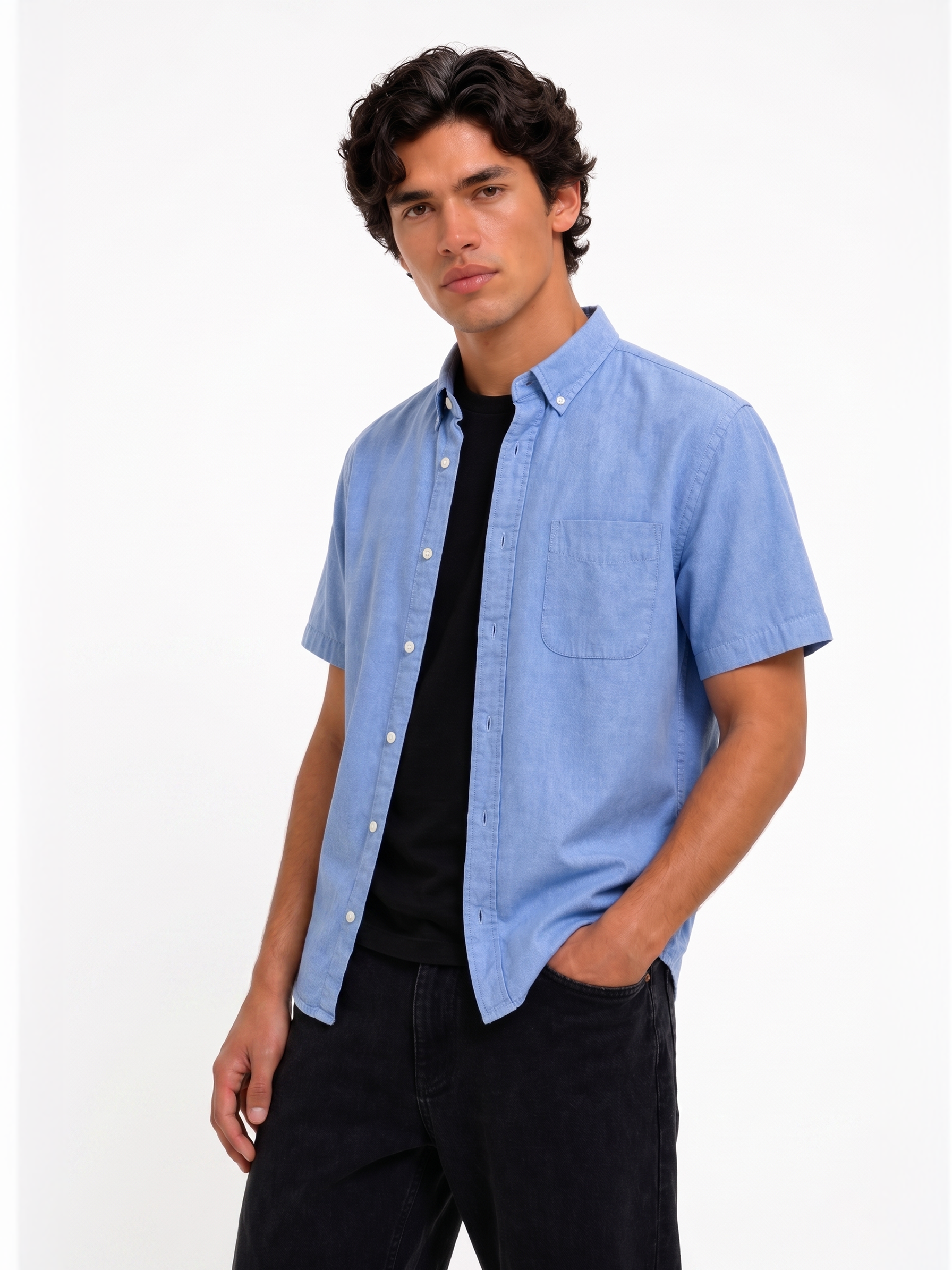 Cool Bee Oxford Casual Half Shirt Light Blue for Men - Blue Premium Half Sleeve Oxford Shirt India