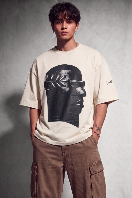 Cool Bee NeoClassic Graphic Tee White for Men - White Oversized Graphic Tee Streetwear India - Back View