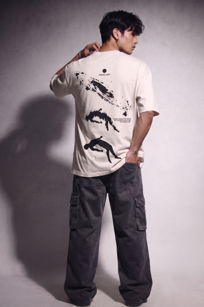 Cool Bee Orbital Drift Tee White for Men - White Oversized Graphic Tee Streetwear India - Detail View